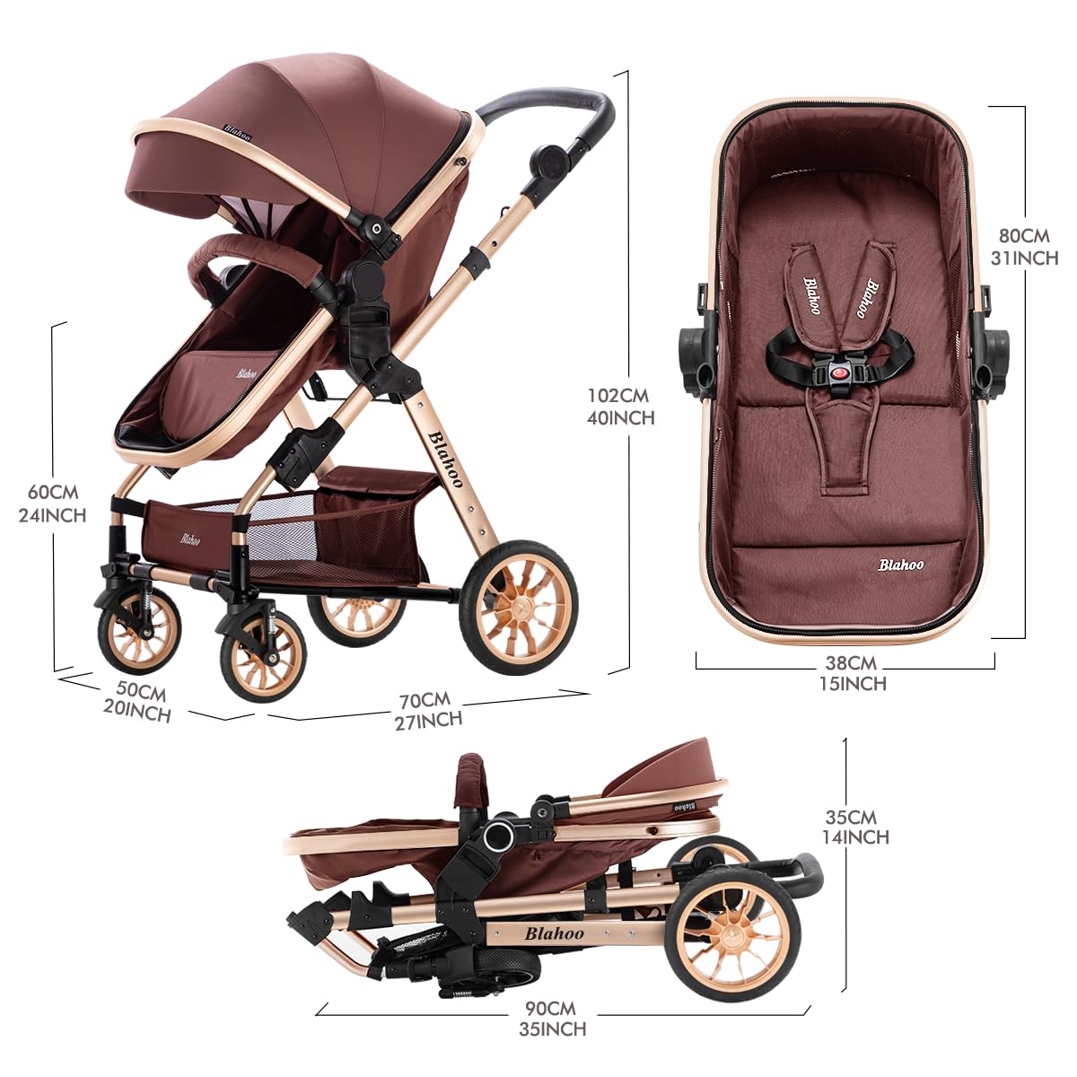 Blahoo Baby Stroller for Toddlers - Lightweight Foldable Aluminum Alloy Stroller with Adjustable Backrest & Reversible Seat | Perfect for Newborns, Infants & Travel | Ideal for Shopping, Park Walks & Family Outings