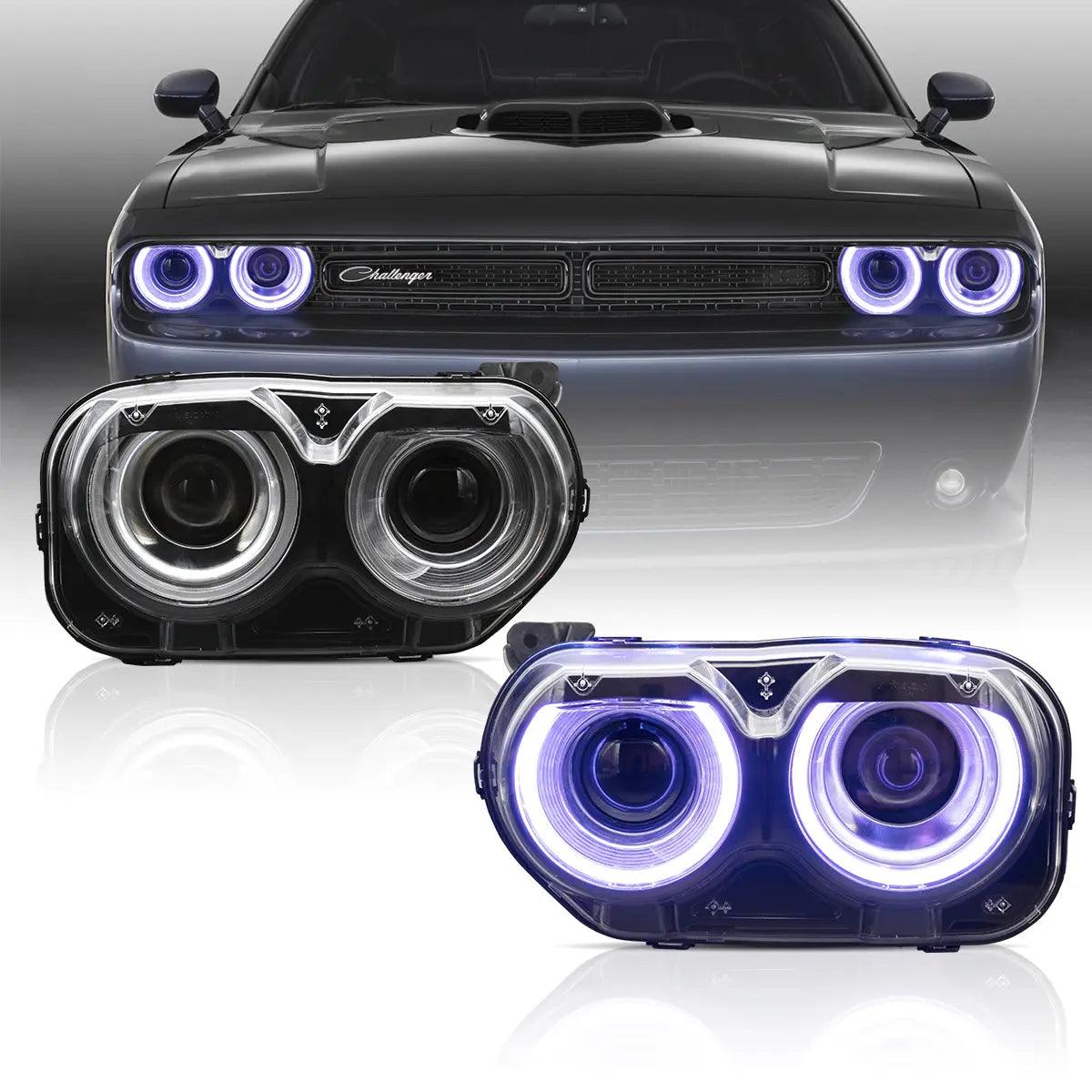 RGB Dual Beam LED Headlight Assembly for 2015-2024 Dodge Challenger 3rd Gen (Facelift Model) - Black Housing - Upgrade Your Night Driving & Car Styling