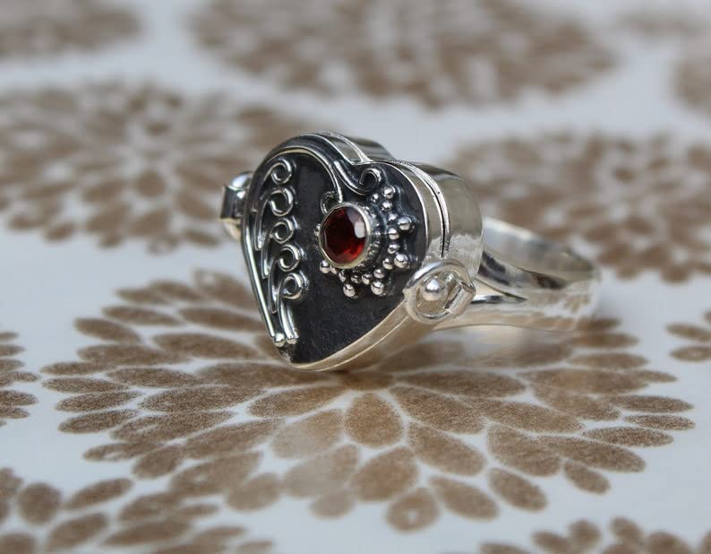 Handmade 925 Sterling Silver Garnet Poison Box Ring - Openable Statement Jewelry for Women, Unique Gift for Her - Perfect for Mother's Day, Valentine's Day & Special Occasions