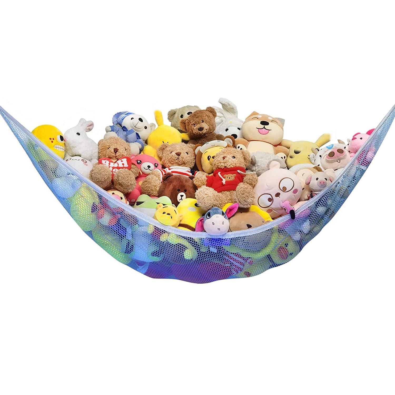 Huijukon Stuffed Animal Hammock - Large Toy Storage Net Organizer for Kids Room, Plushie Display & Storage Solution - Blue Wall-Mounted Nursery Decor for Girls Bedroom | Perfect for Organizing Stuffed Toys, Creating Playroom Space & Kids Room Decoration