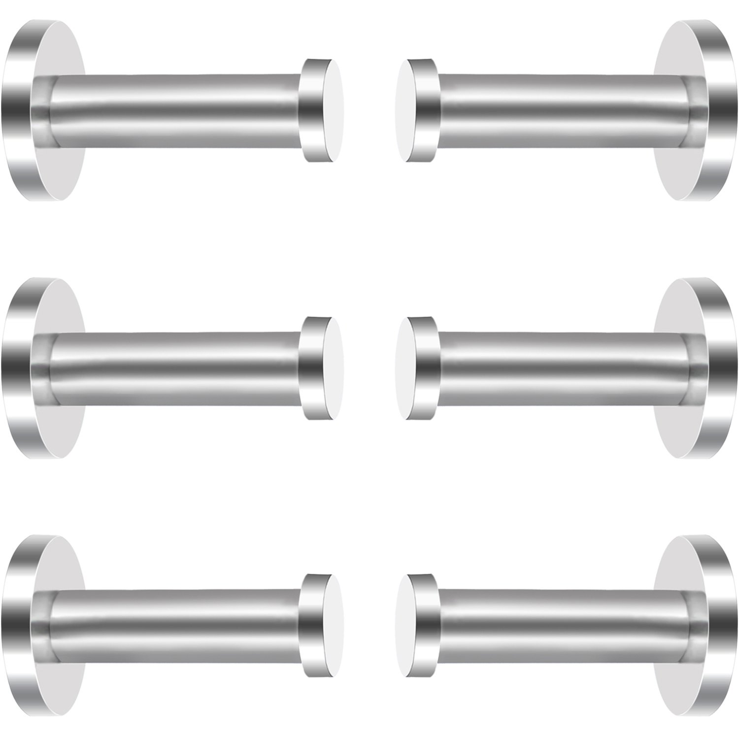 EBOOT 6-Pack Stainless Steel Wall Mount Hooks for Robe, Coat & Towel - 2 Inch Silver - Durable Bathroom & Bedroom Organizer for Home, Hotel & Closet Storage