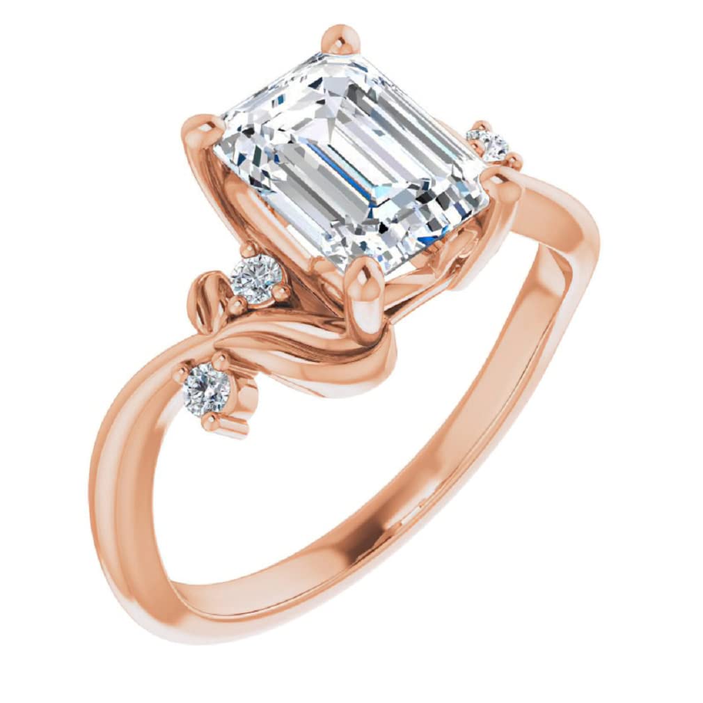 10K Solid Rose Gold Handmade Engagement Ring - 2.0 CT Emerald Cut Moissanite Diamond Solitaire Wedding Band for Women - Perfect for Proposals, Anniversaries & Bridal Jewelry Gifts