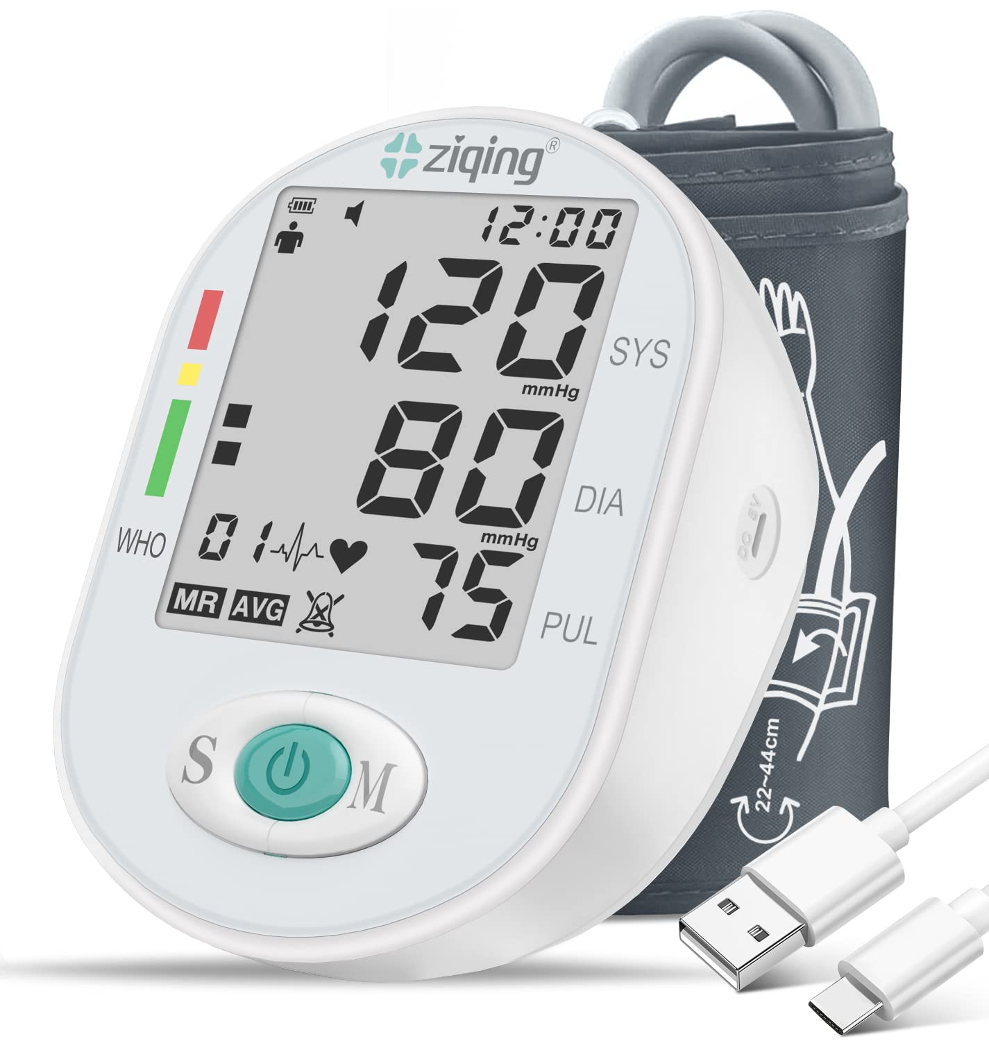Digital Blood Pressure Monitor for Upper Arm - Large Cuff (8.7''-17.3'') with Big LCD Screen, 2 User Mode & 198 Memory Storage, White - Ideal for Home Health Monitoring & Senior Care