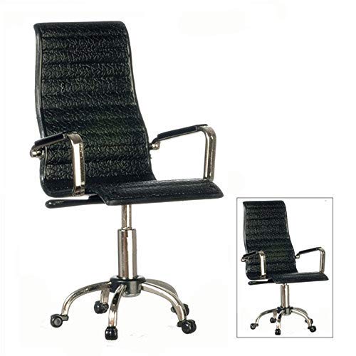 Melody Jane Dollhouse Director's Desk Chair - Black & Chrome Modern Office Study Furniture for Miniature Dollhouse & Model Displays - Perfect for Collectors, DIY Projects & Home Decor