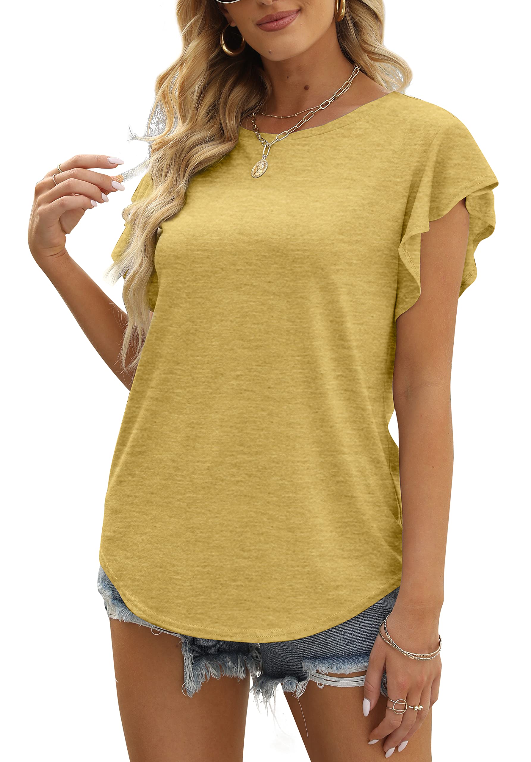 MIROL Women's Ruffle Sleeve Blouse - Summer Casual Crew Neck Solid Tunic Top for Women | Perfect for Office Wear, Date Nights & Weekend Outfits