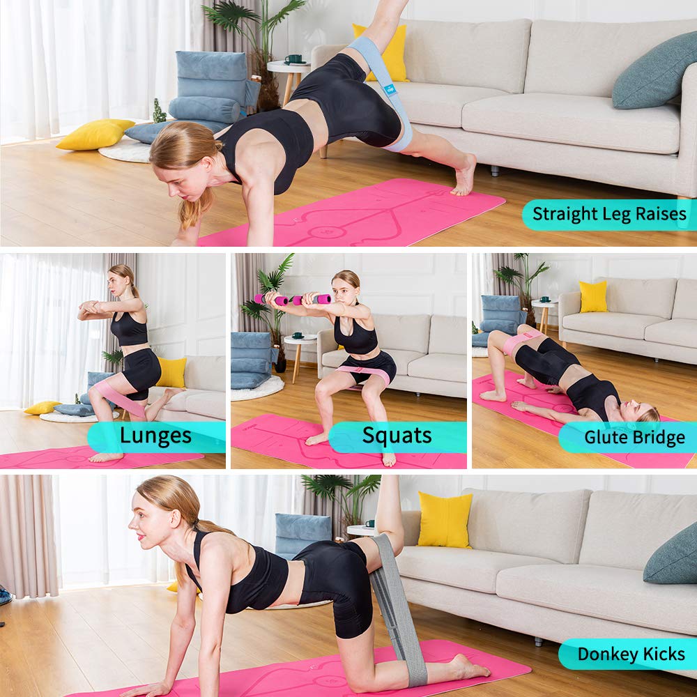 EILISON GLAMFIT Booty Resistance Bands for Women - Set of 5 Exercise Bands for Legs, Butt, Hip, Thigh & Glute Workouts - Cotton Elastic Strength Squat Bands (5 Levels: S-XXL) - Perfect for Home Gym, Yoga, Pilates & Fitness Training