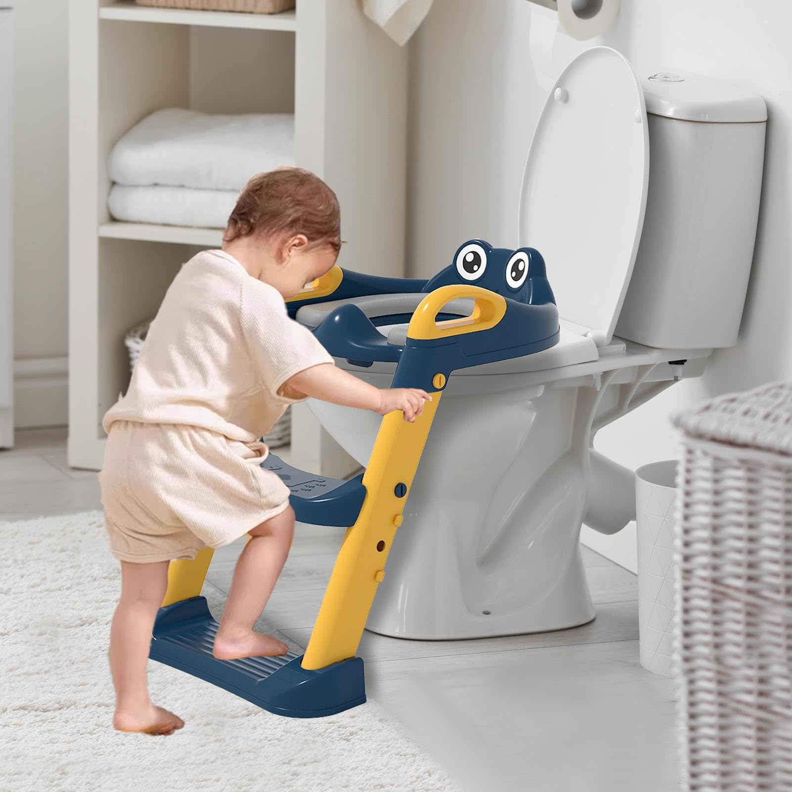 **Potty Training Seat with Ladder - Anti-Slip Baby Toilet Seat & Step Stool for Toddlers - Safe & Sturdy for Home Bathroom (Ideal for Potty Training Kids 18 Months & Up)**    *(Use Case: Perfect for toddlers transitioning from diapers to independent toilet use, ensuring safety and comfort in home bathrooms.)*