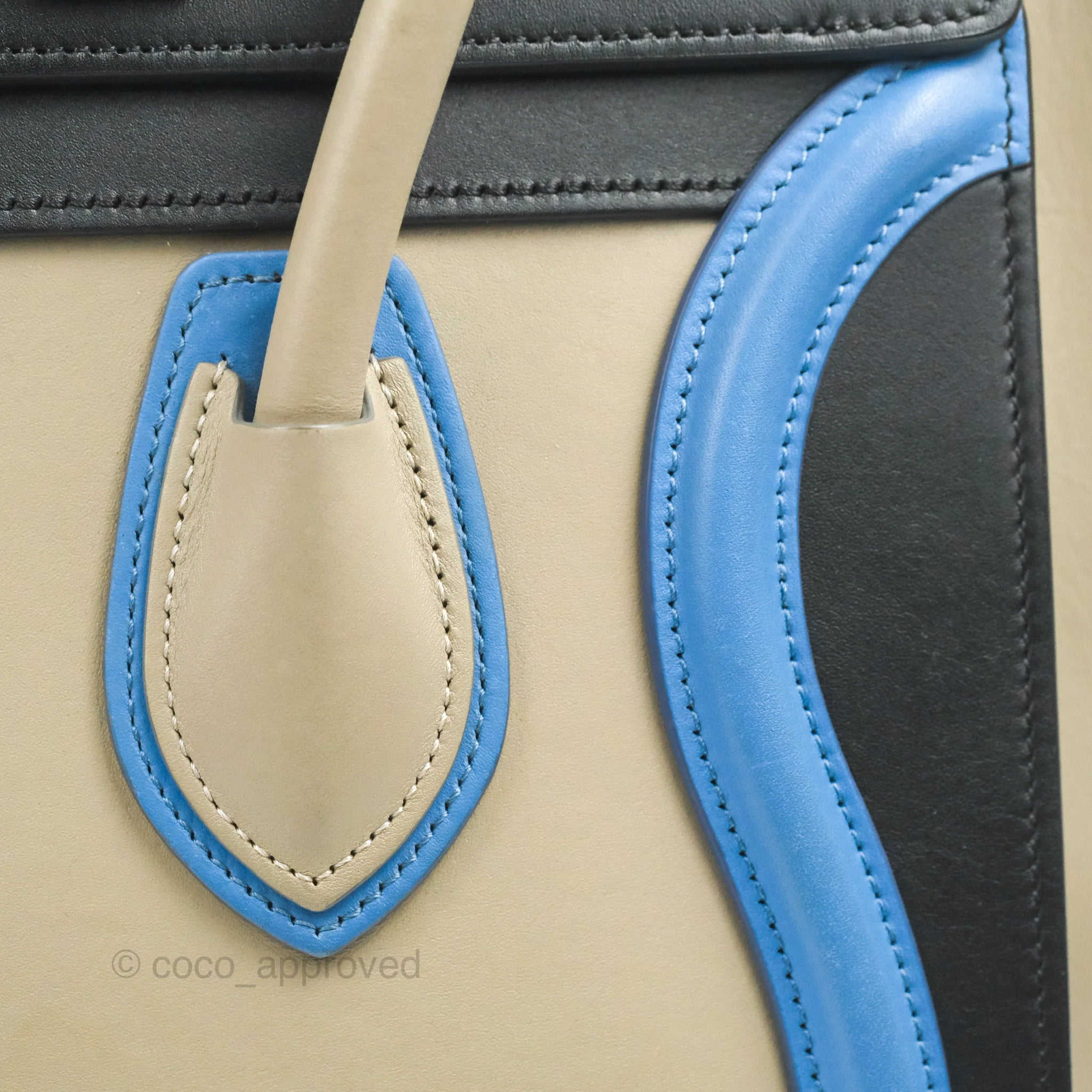 Celine Micro Luggage Bag in Taupe, Blue & Black Calfskin Leather - Perfect for Work, Travel & Everyday Luxury Handbag