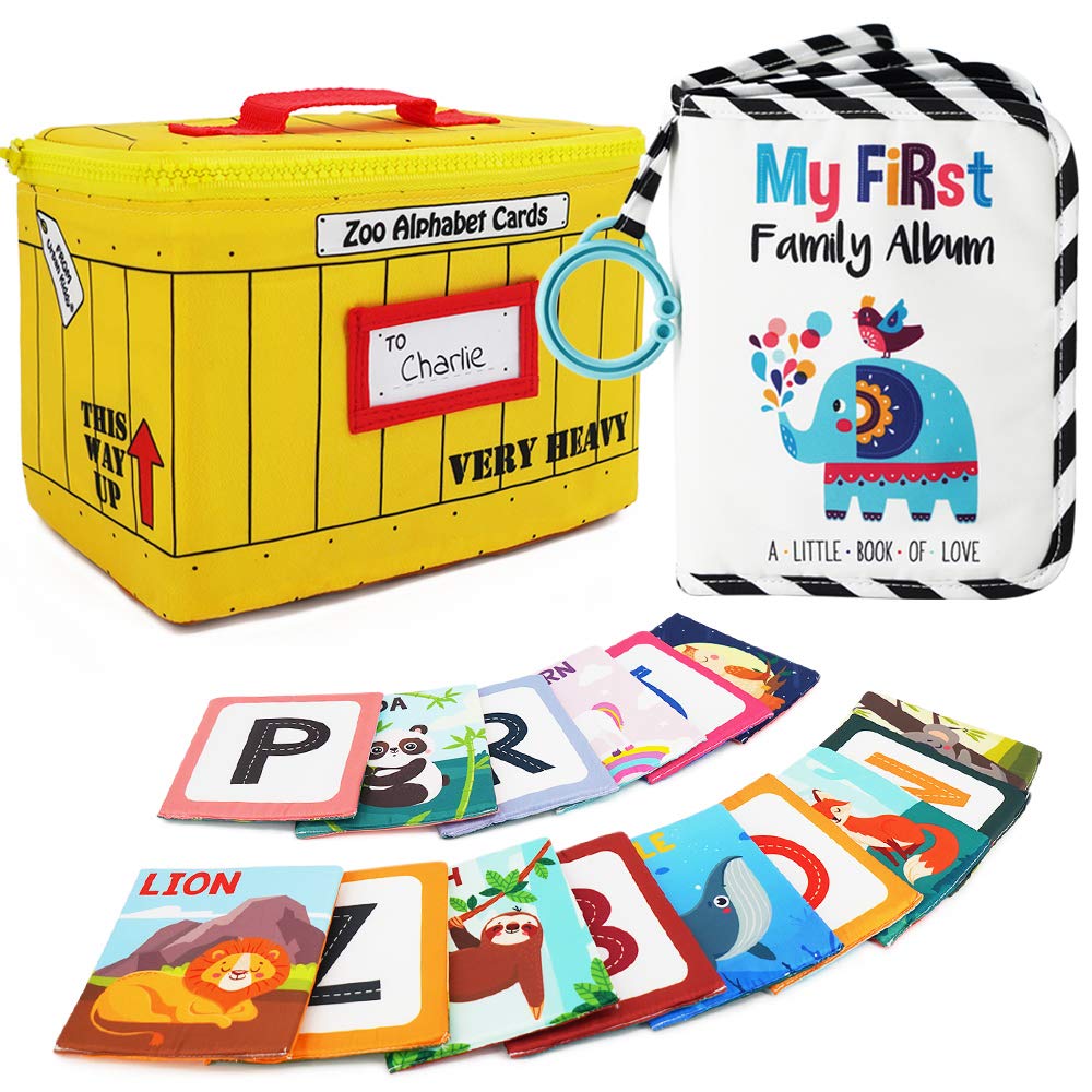 **Best Early Learning Bundle for Babies & Toddlers - My First Family Album, Soft Alphabet Flash Cards, Photo Cloth Book & Animal Cloth Cards - Perfect Gift Set for Newborns, Infants & Kids - Ideal for Playtime, Learning & Memory Development**