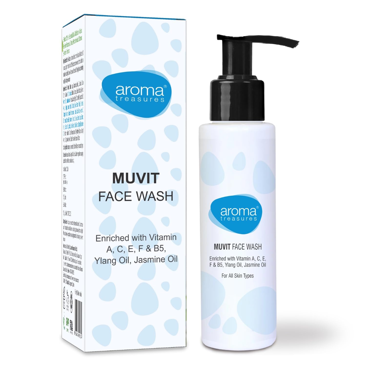 Aroma Treasures Muvit Multivitamin Face Wash with Vitamin A, C, E, F & B5 | Vanilla Extract, Ylang & Jasmine Oils | For All Skin Types | 100ml | Gentle Cleansing for Daily Skincare Routine & Glowing Complexion