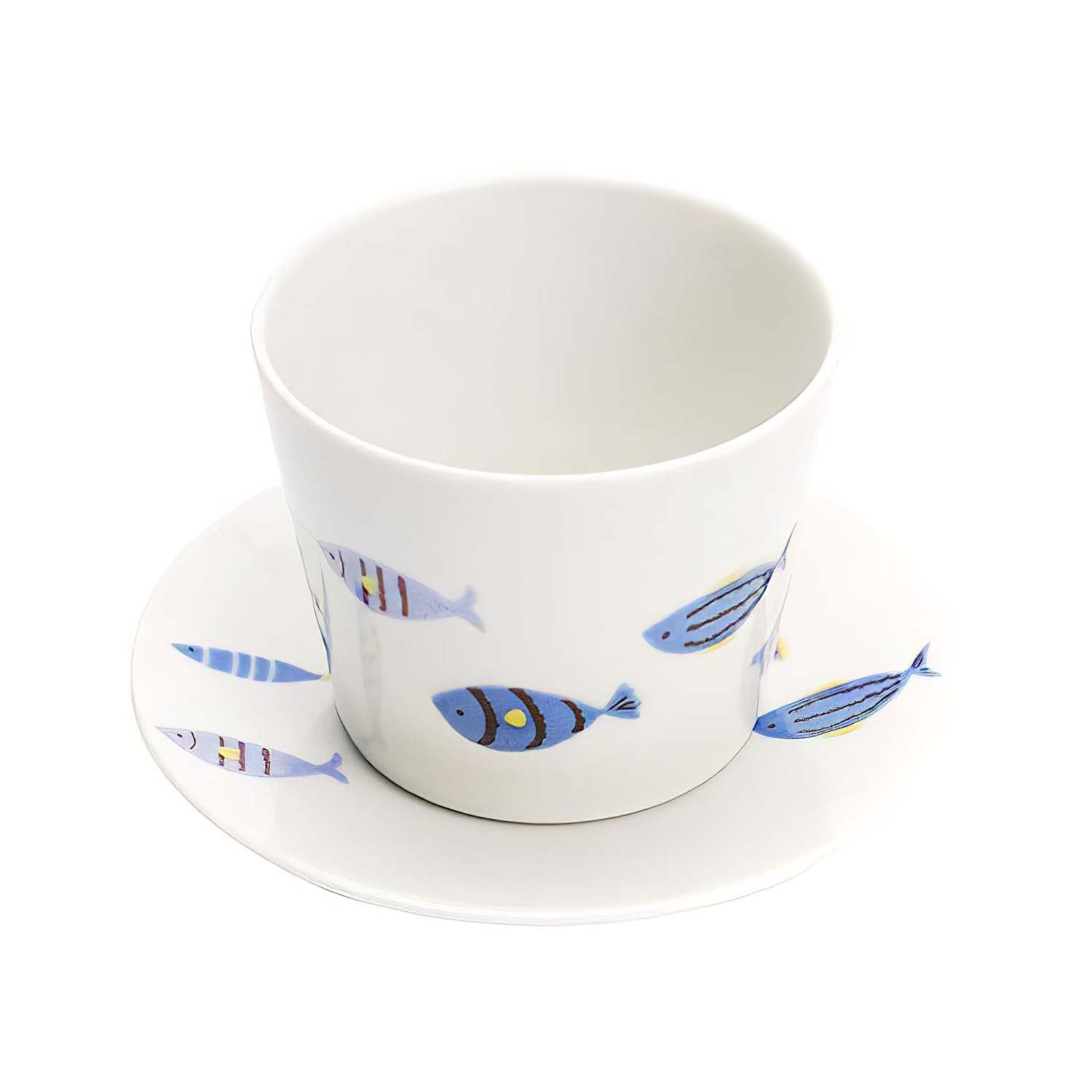 Harekutani Porcelain Blue Fish Tea Cup and Saucer Set - Handmade Japanese Ceramic Tea Cup for Coffee, Tea, and Dessert - Perfect for Afternoon Tea, Gifts, and Home Decor