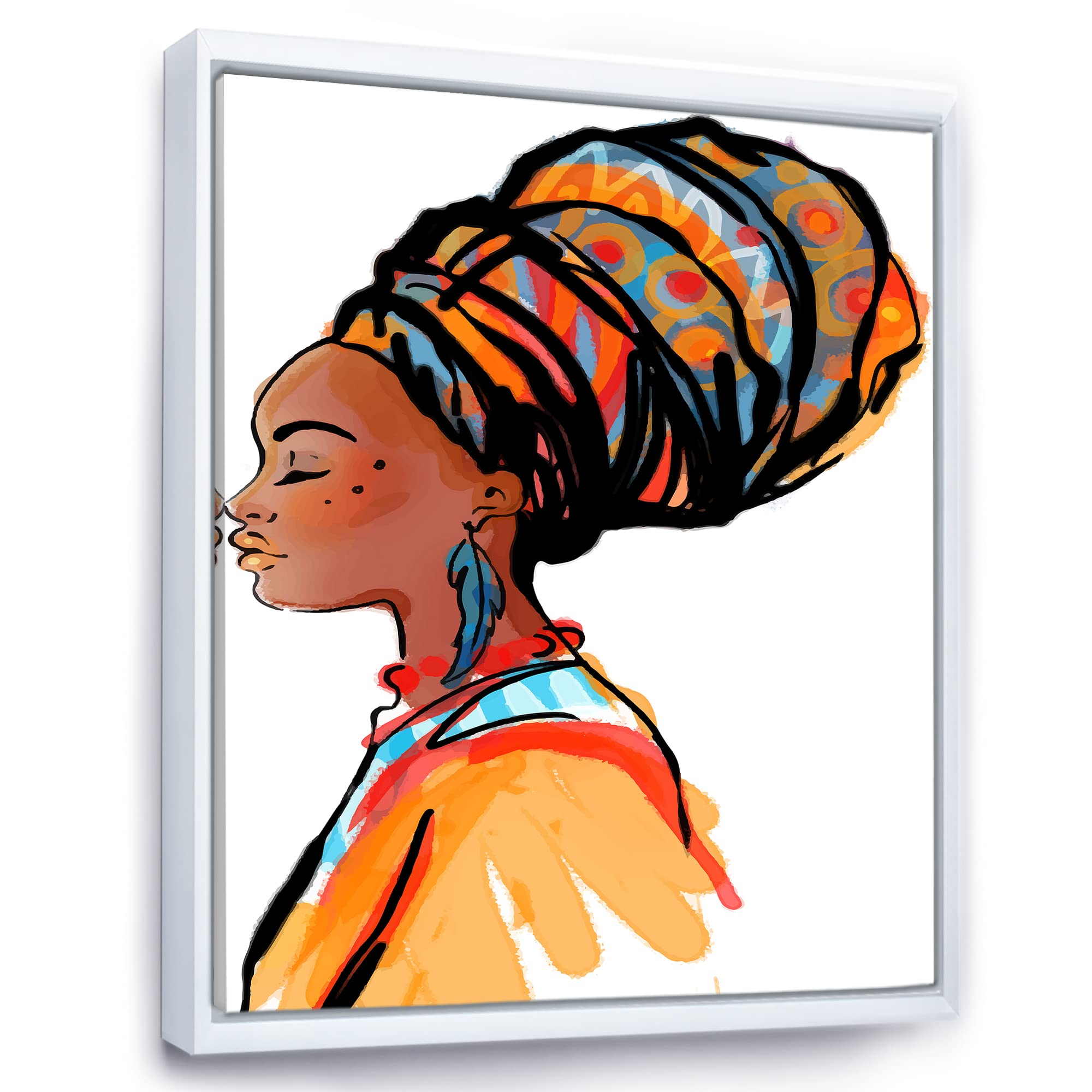 DesignQ African American Woman with Turban - Modern Framed Canvas Wall Art Print for Living Room, Bedroom & Office Decor
