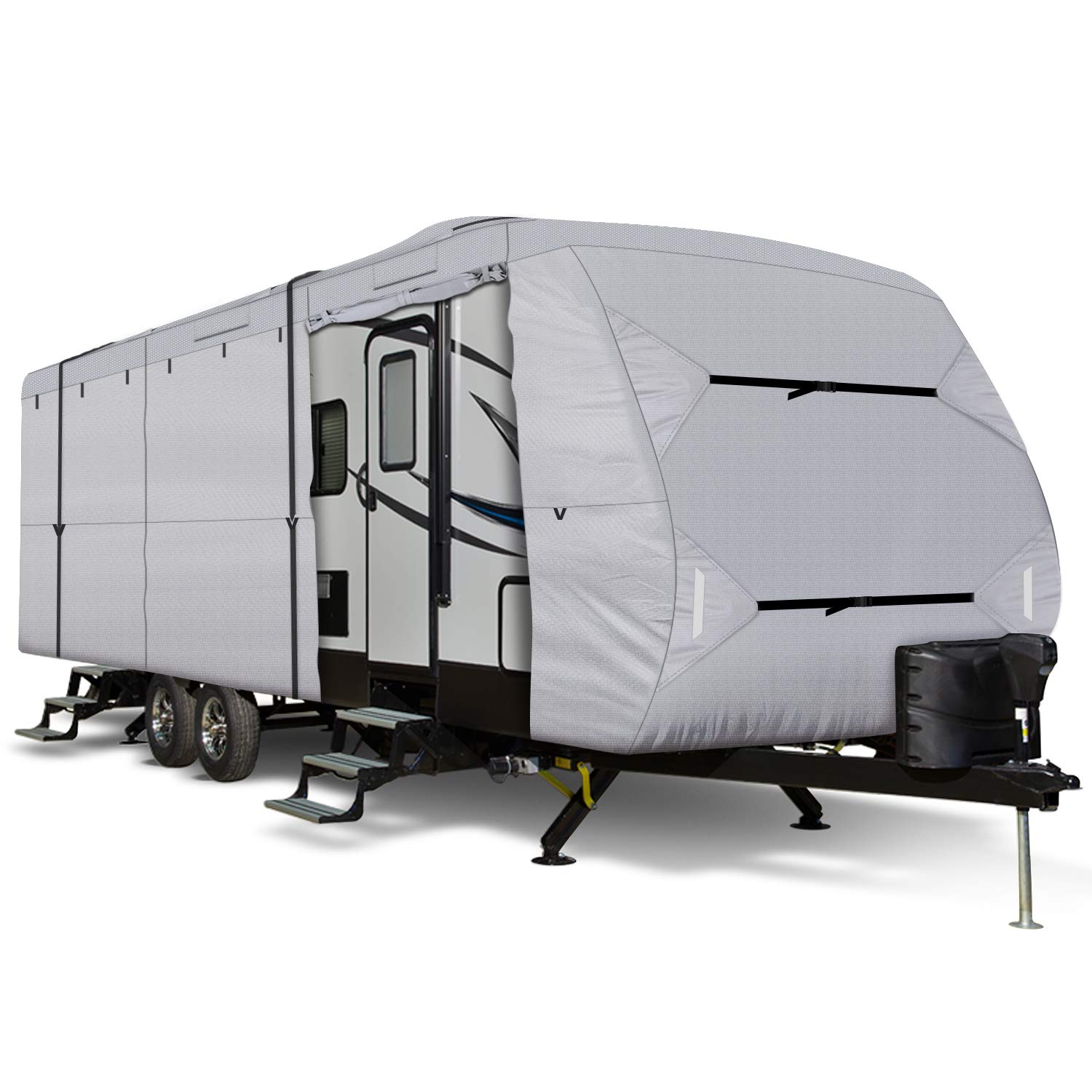 Upgraded 300D Ripstop Diamond Travel Trailer RV Cover 24'-27' - Waterproof Camper Cover with Adhesive Repair Patch | Heavy-Duty Protection for Outdoor Storage & Winter Use