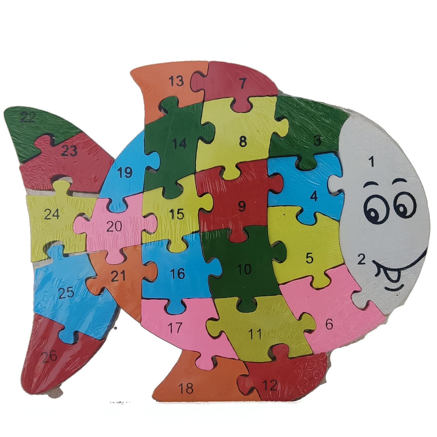 HAPYDOSE Wooden 3D Fish Puzzle A-Z & 1-26 Alphabet Learning Toy with Gift Bag - Montessori Educational Toys for Toddlers Kids Preschool Boys Girls - Perfect Birthday Return Gifts & Early Childhood Development Activity