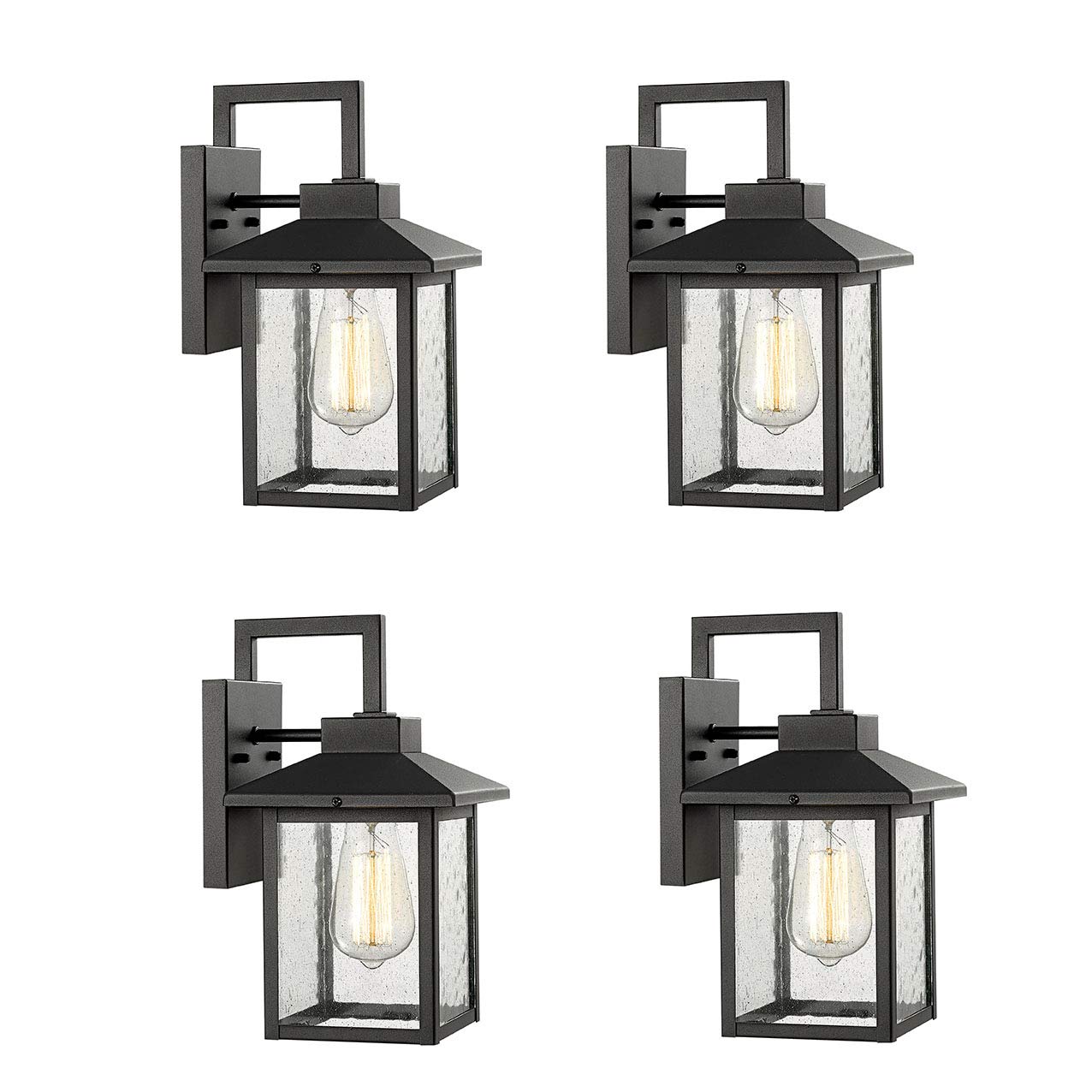 Bestshared 4-Pack Black Outdoor Wall Sconce Lights with Seeded Glass Shade - Waterproof Exterior Wall Mount Lantern Fixtures for Porch, Patio, Garden & Entryway Lighting