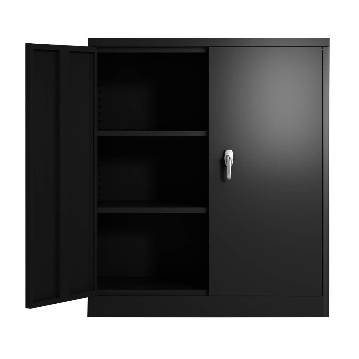 MOOBOM Heavy Duty Locking Metal Storage Cabinet with Adjustable Shelves - Steel Snap-on Doors & Secure Lock for Office, Home, Basement - Perfect for Organizing Tools, Files & Supplies (Black)
