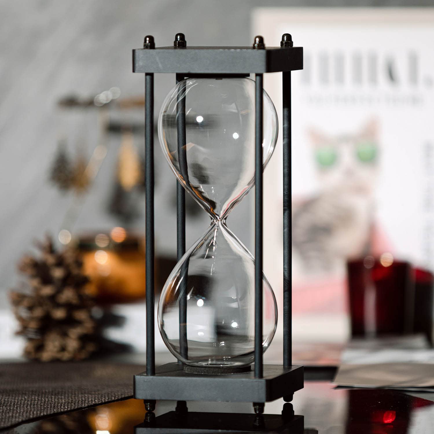 Large Fillable Hourglass Timer - Decorative Empty Sand Timer with Wooden Frame - Perfect for Home Decor, Office Productivity & Mindfulness Exercises
