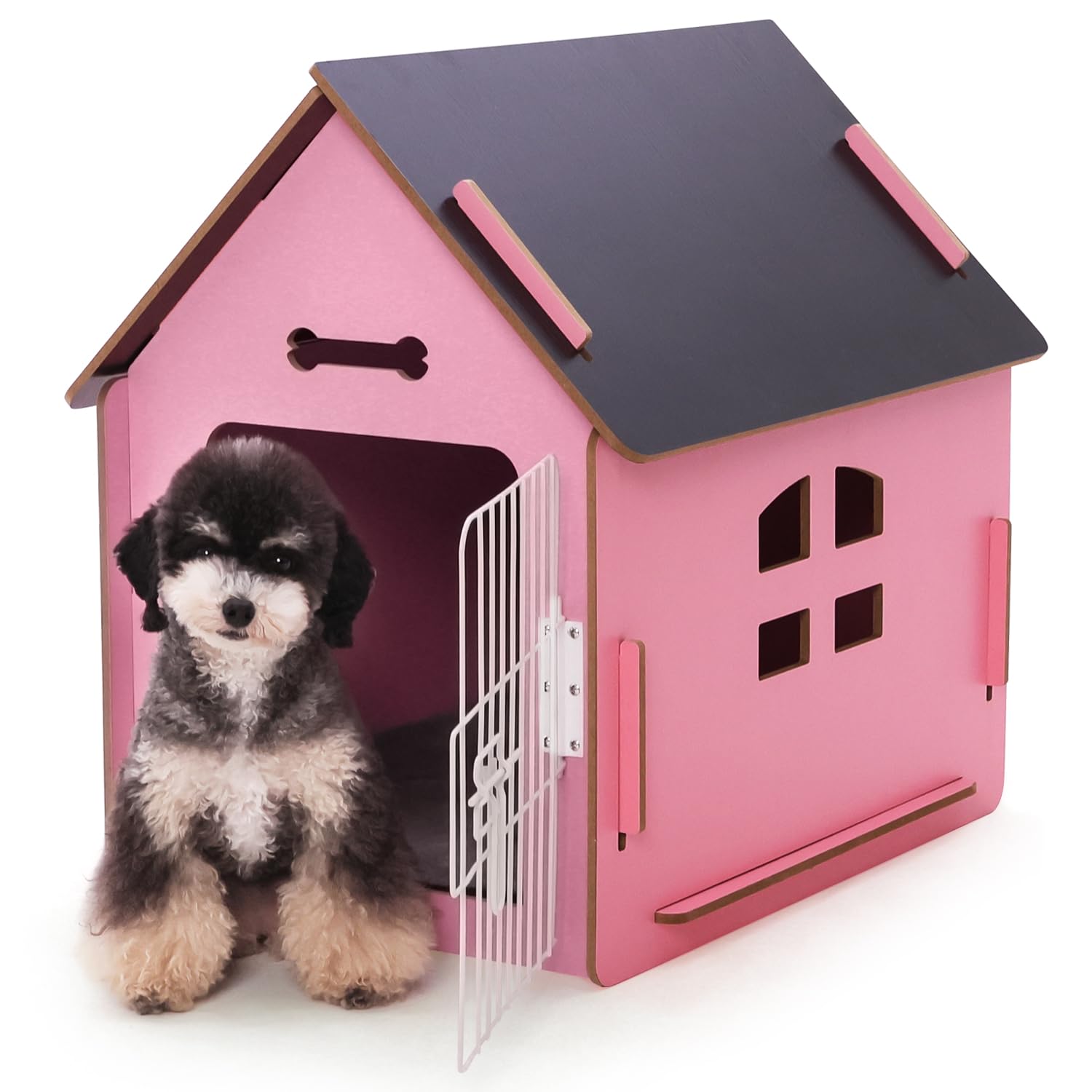 Cozy Wooden Indoor Dog House for Small Dogs & Cats - Ventilated Design with Elevated Floor, Warm Pet Cave (Large, Pink) - Perfect for Living Rooms, Bedrooms & Pet-Friendly Spaces