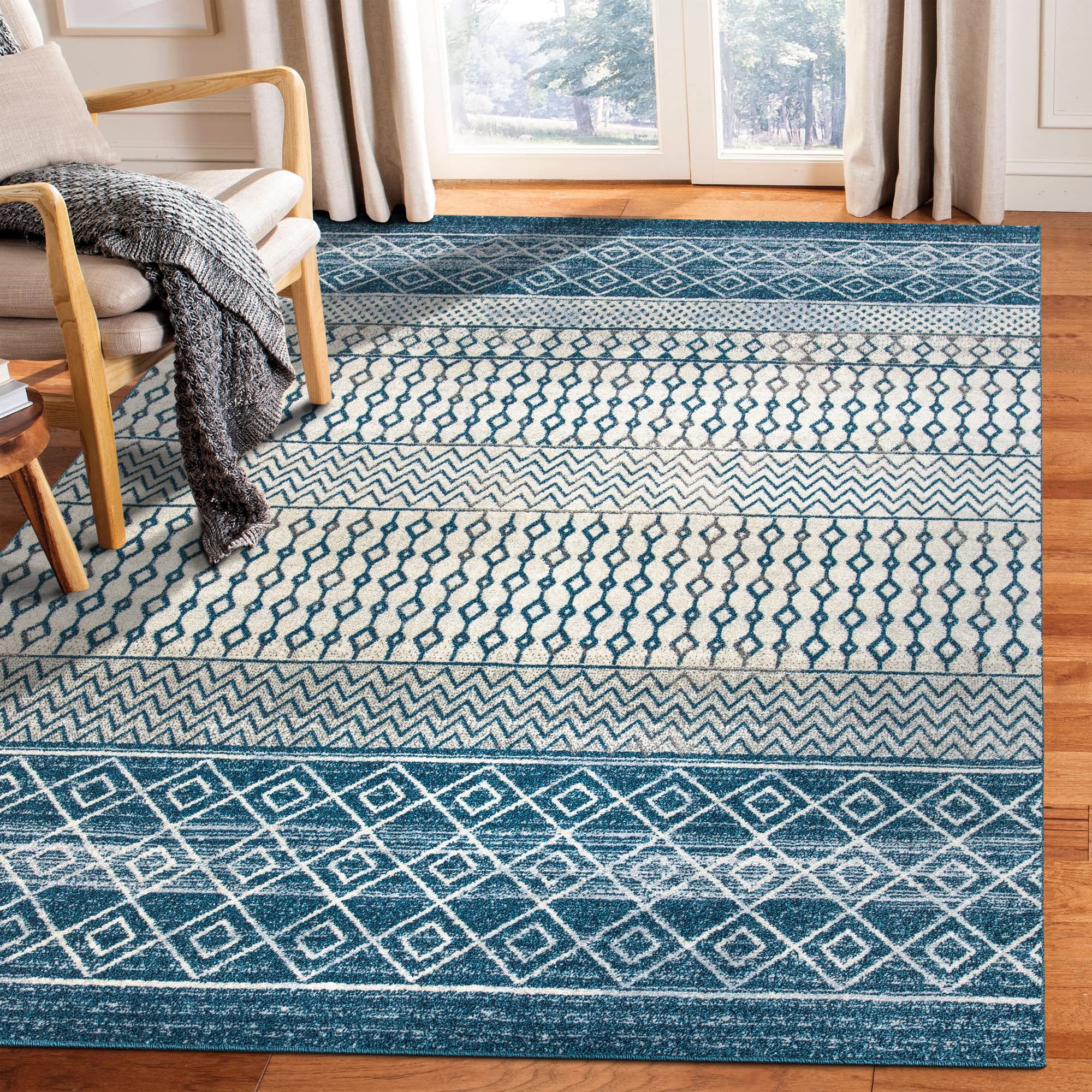 Signature Loom Olivia Moroccan Boho Area Rug 10x13 - Soft & Smooth Handmade Turkish Carpet for Living Room & Bedroom - Non-Shedding Easy Clean Blue Rug - Perfect for Bohemian Home Decor & Cozy Spaces