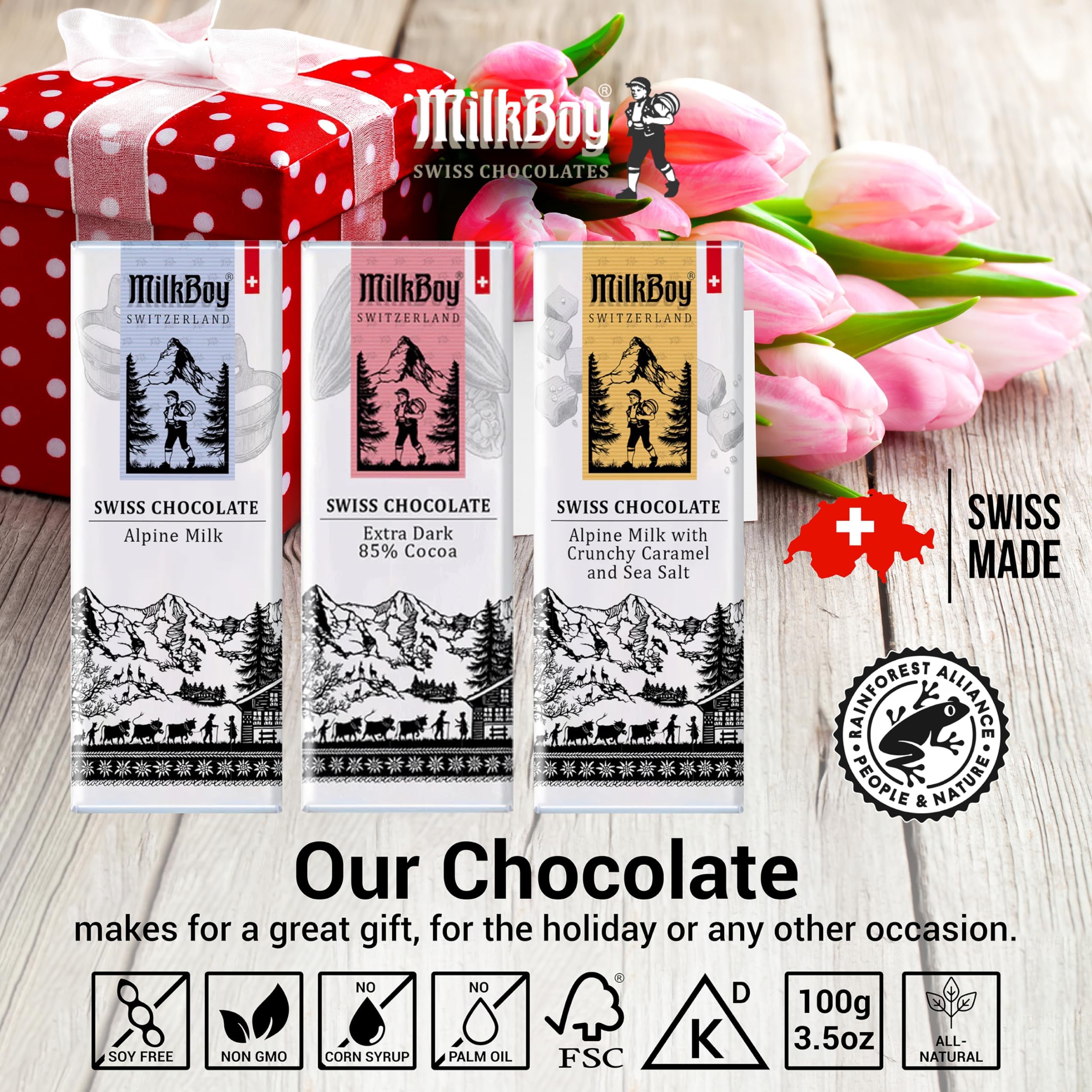Premium Swiss Milk Chocolate Bars with Caramel & Sea Salt - 10 Pack for Gifting & Snacking