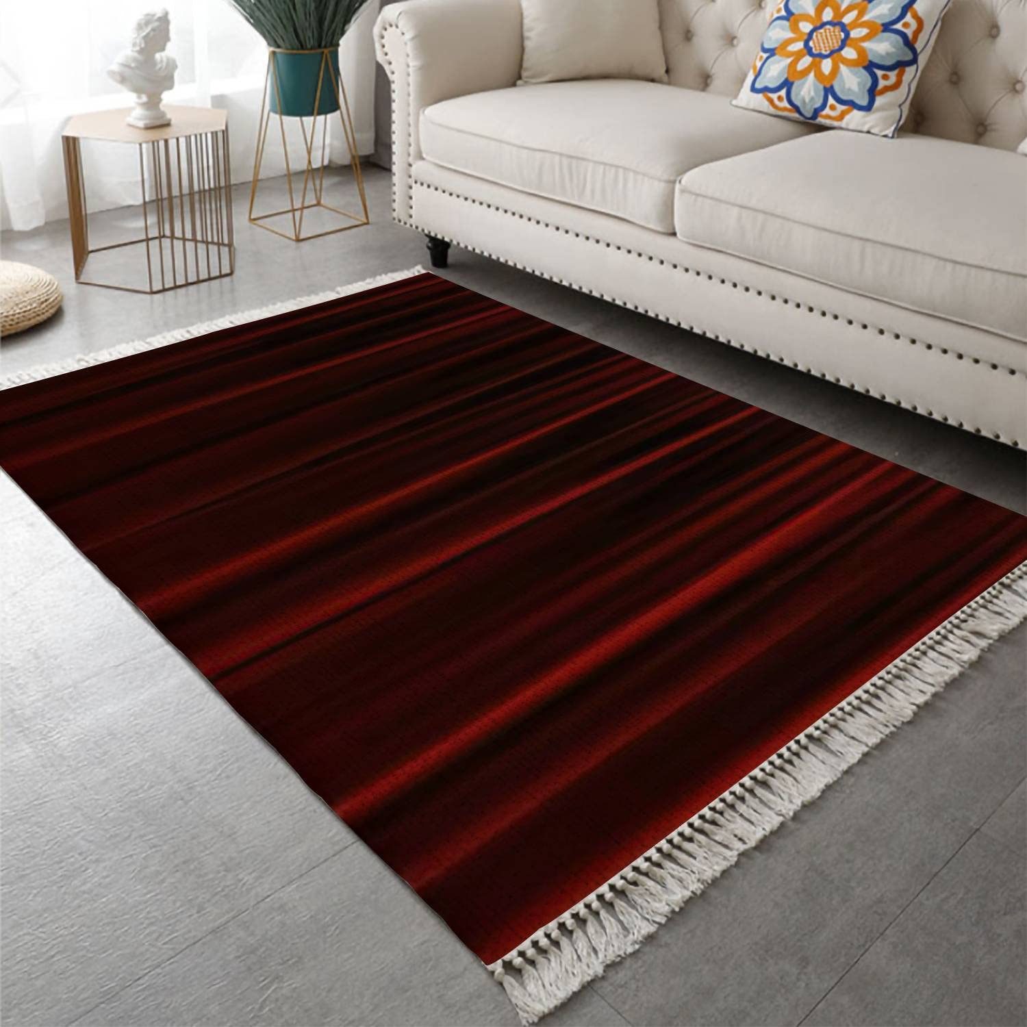 Premium Cotton Linen Area Rug with Tassel - Red Stage Theater Curtain 3D Design - Washable Woven Carpet Runner (4'x6') for Entryway, Laundry, Bedroom & Kitchen - Perfect for Home Decor & High-Traffic Areas