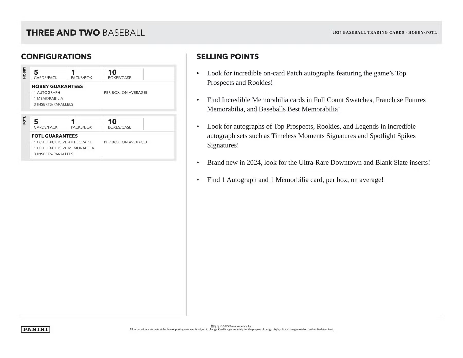 2024 Panini Three and Two Baseball Hobby Box - 24-Pack Collectors Edition with Autograph & Memorabilia Cards - Perfect for Baseball Fans, Card Collectors, and Fantasy Sports Enthusiasts