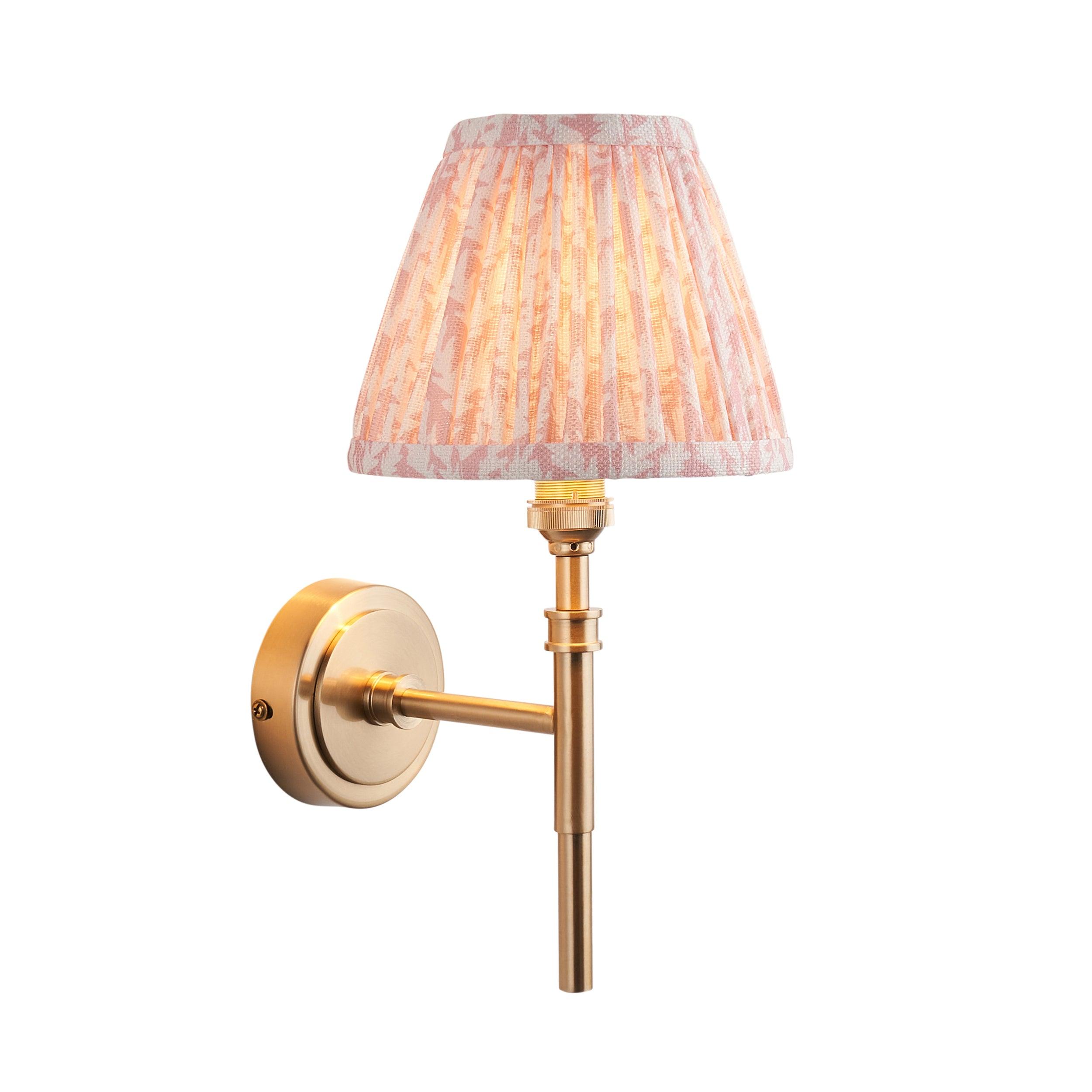 Chester Brass Wall Light with Peachy Keen Leaf 16cm Shade - Elegant Vintage Sconce for Bedroom, Hallway & Outdoor Porch Lighting
