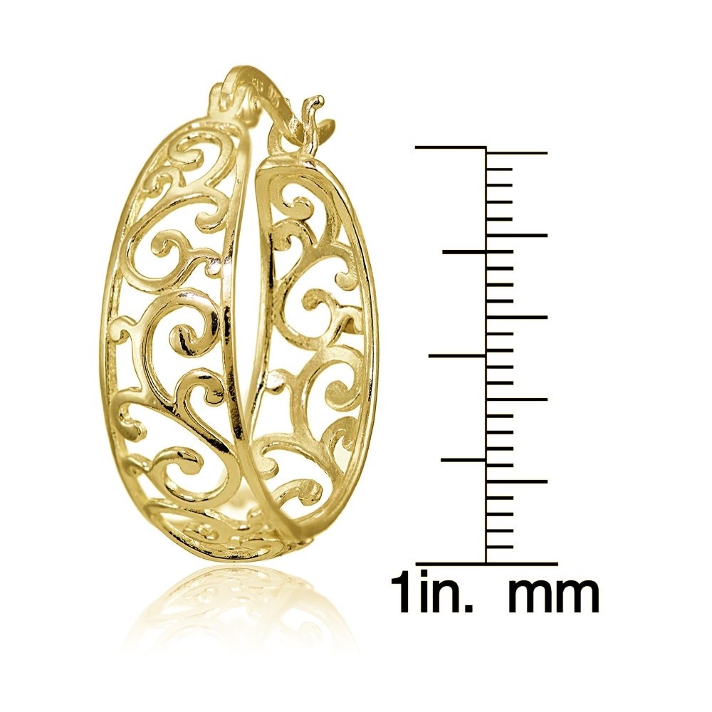 Sterling Silver 24mm Oval Filigree Hoop Earrings for Women - Silver, Yellow & Rose Gold | Elegant Everyday Jewelry, Perfect for Work, Date Night & Special Occasions