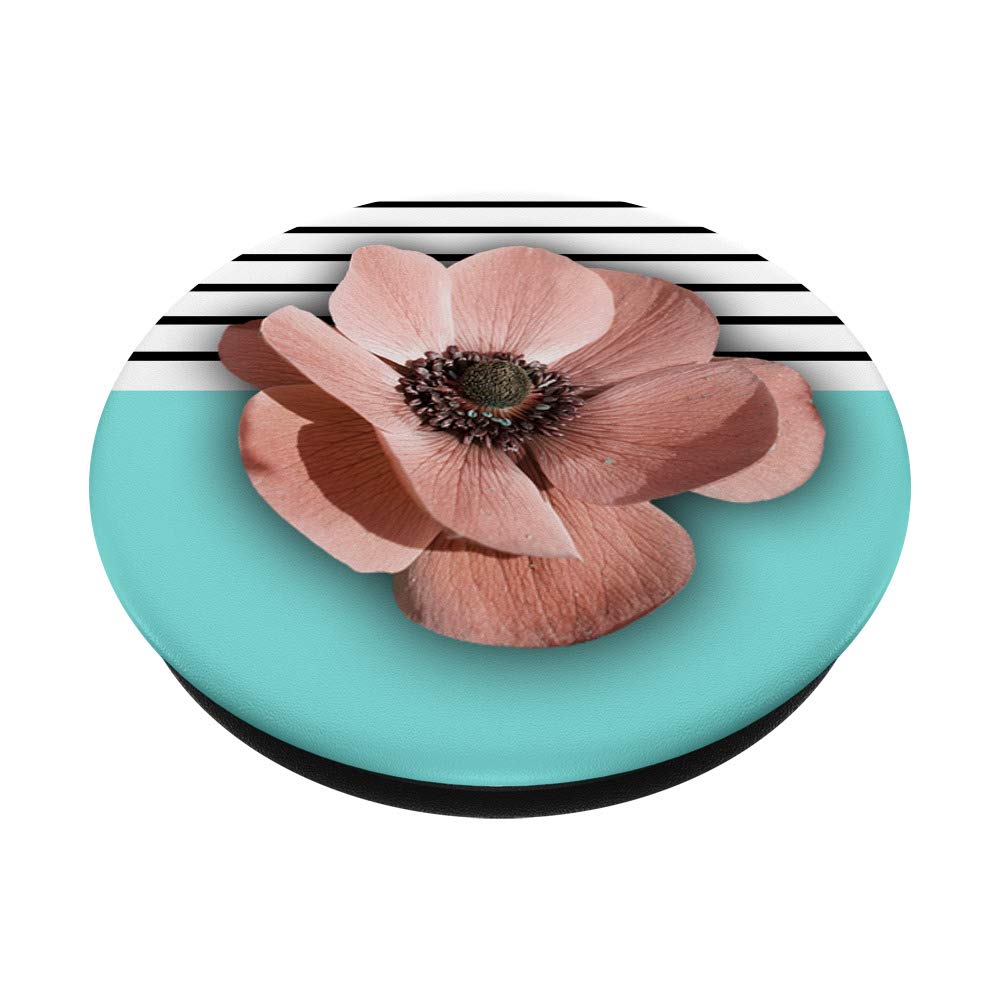 Grip Floral - Pink Flower On Teal Mint Black Stripes | Perfect for Home Decor, Office Accessories, and Gift Giving