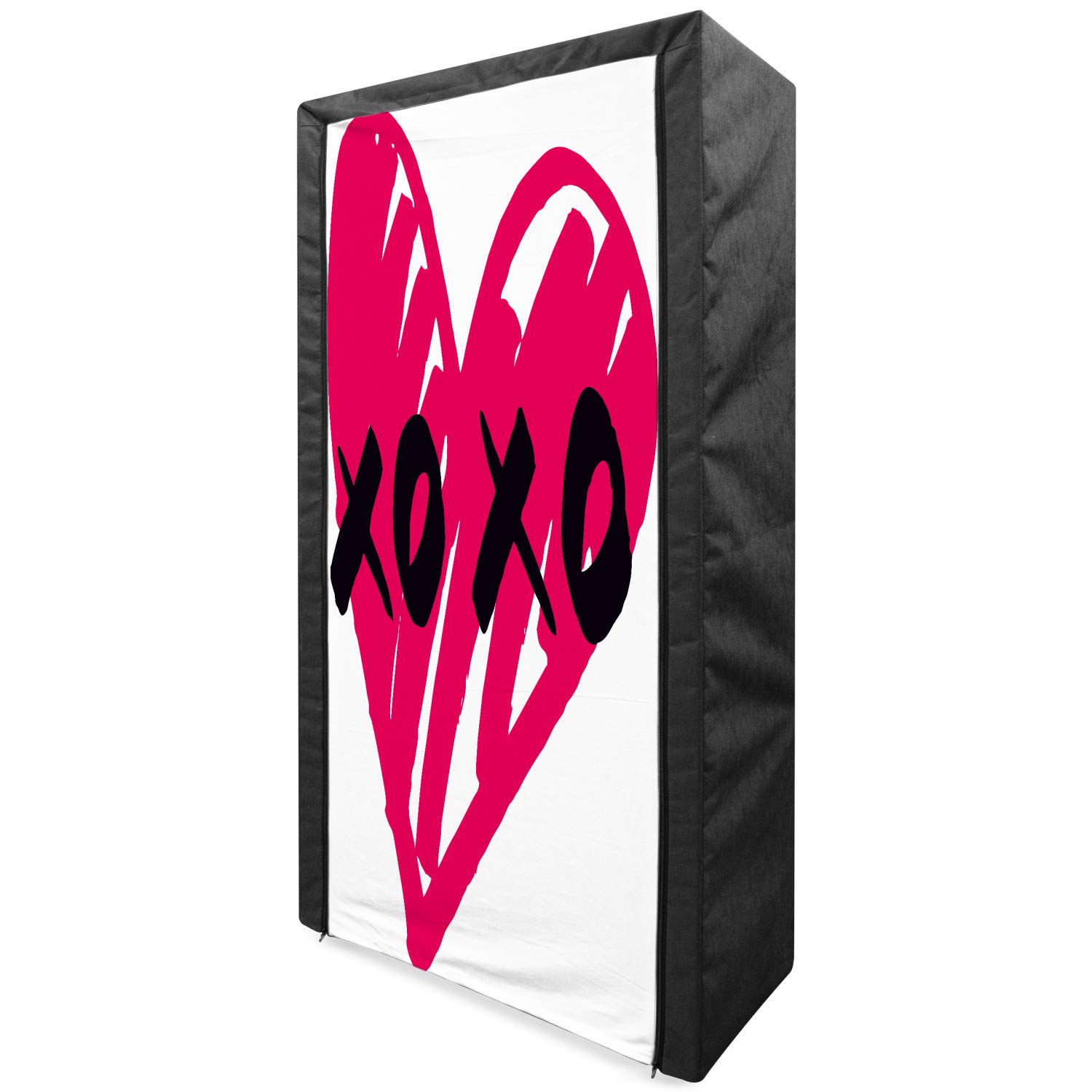 Ambesonne Xo Portable Fabric Wardrobe - Romantic Couple Design with Hearts & Kisses, 33.5