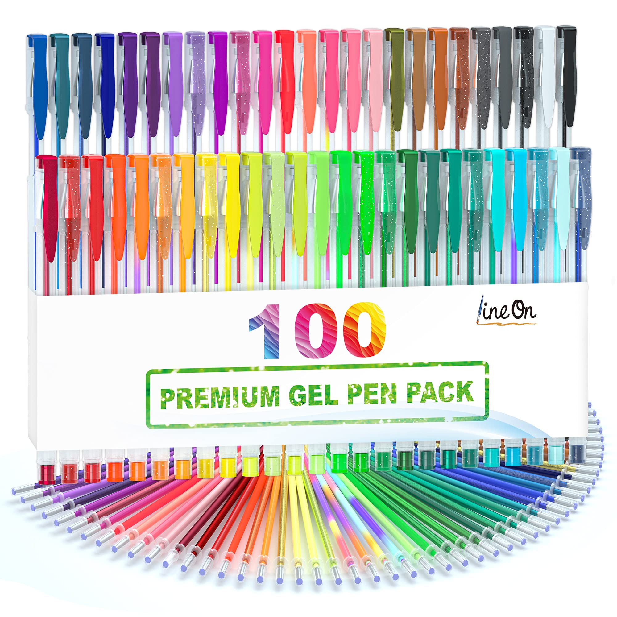 100 Pack Gel Pens Set - 50 Vibrant Colors with 50 Refills for Adult Coloring Books, Drawing, Doodling & Art Projects | Perfect for Bullet Journaling, Note Taking, Scrapbooking & DIY Crafts