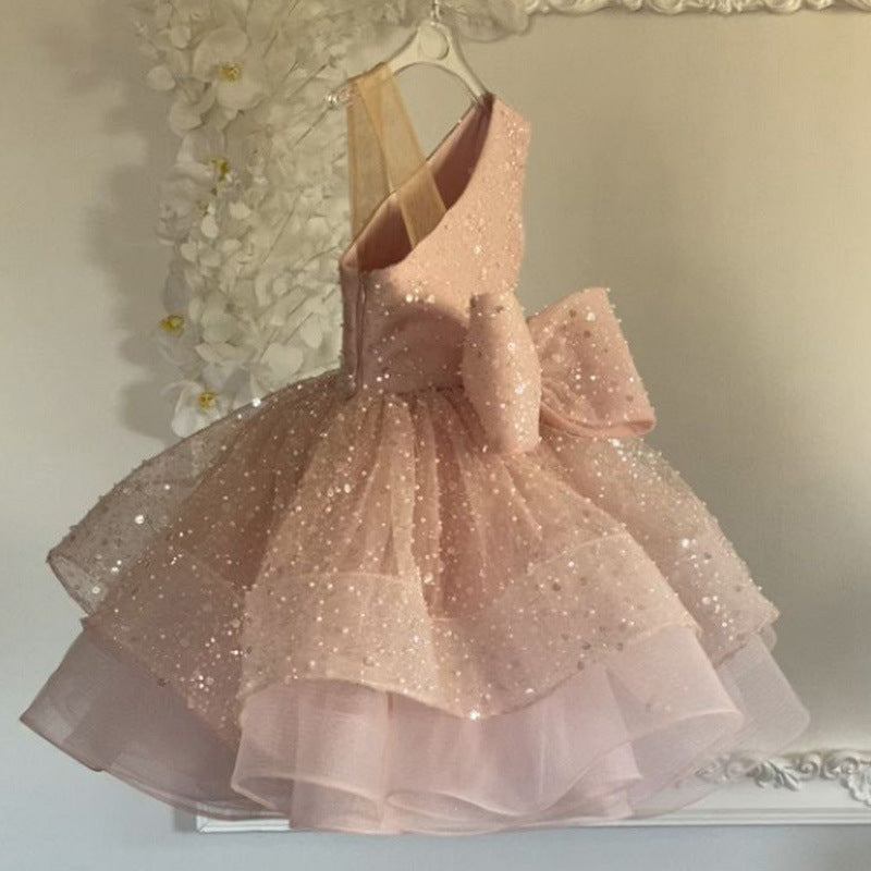 Sparkly Sequin Bowknot Dress for Girls - Sleeveless Puffy Princess Party Dress for Birthday, Pageant & Special Occasions