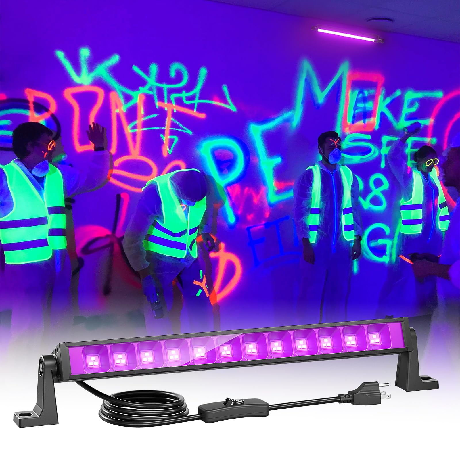 42W LED Black Light Bar with 36 LEDs - UV Blacklight Flood Light with Plug & Switch, Covers 24x24ft - Perfect for Glow Parties, Halloween Decor, Bedroom Lighting, Stage Effects & Fluorescent Posters