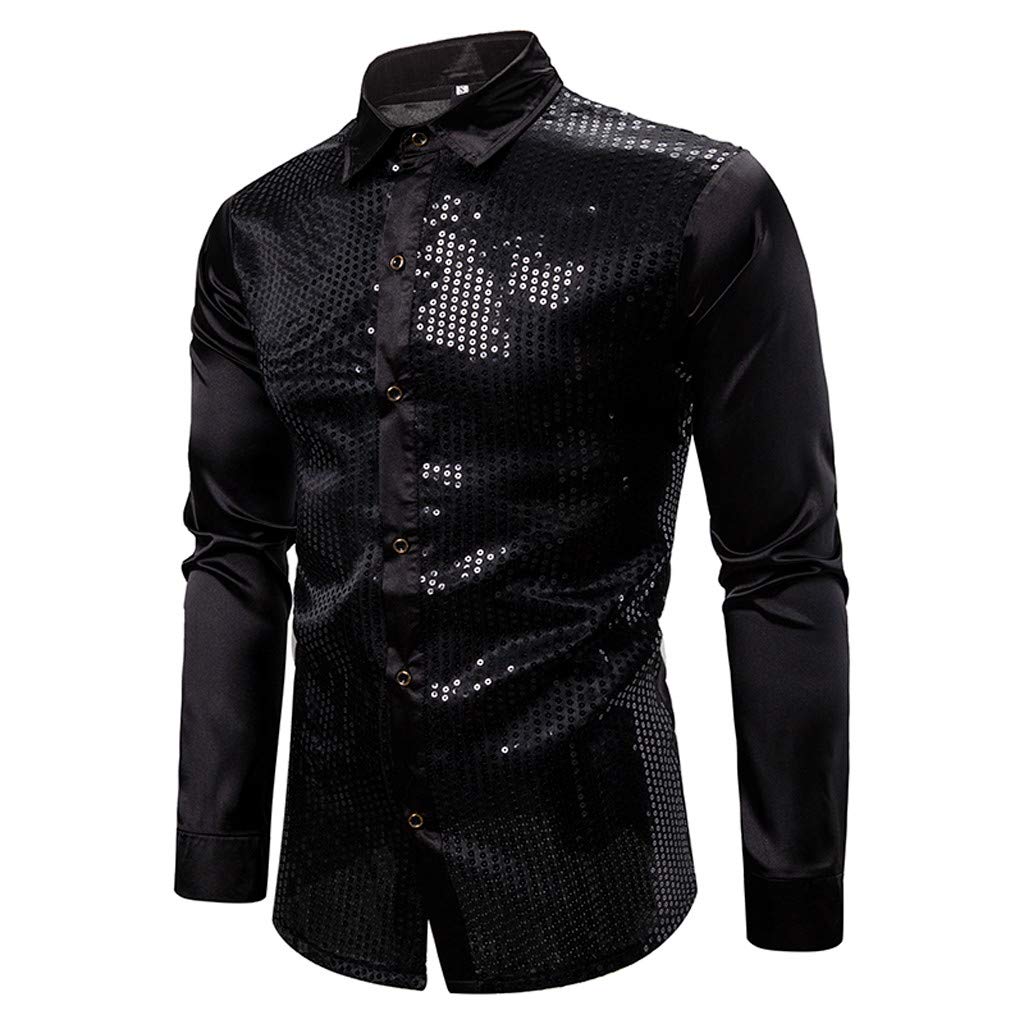 Stylish Men's Long Sleeve Button Down Shirt with Lapel Collar for Nightclub Hosting & Autumn Winter Fashion | Perfect for Parties, Events & Formal Occasions