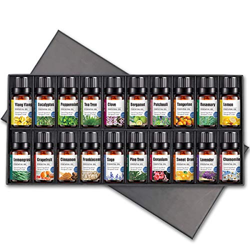 DrDong 100% Pure Natural Essential Oil Set - Top 20 Aromatherapy Oils for Diffuser, Massage, Humidifier, Hair & Skin Care | Relaxation, Spa, Home Fragrance & Wellness