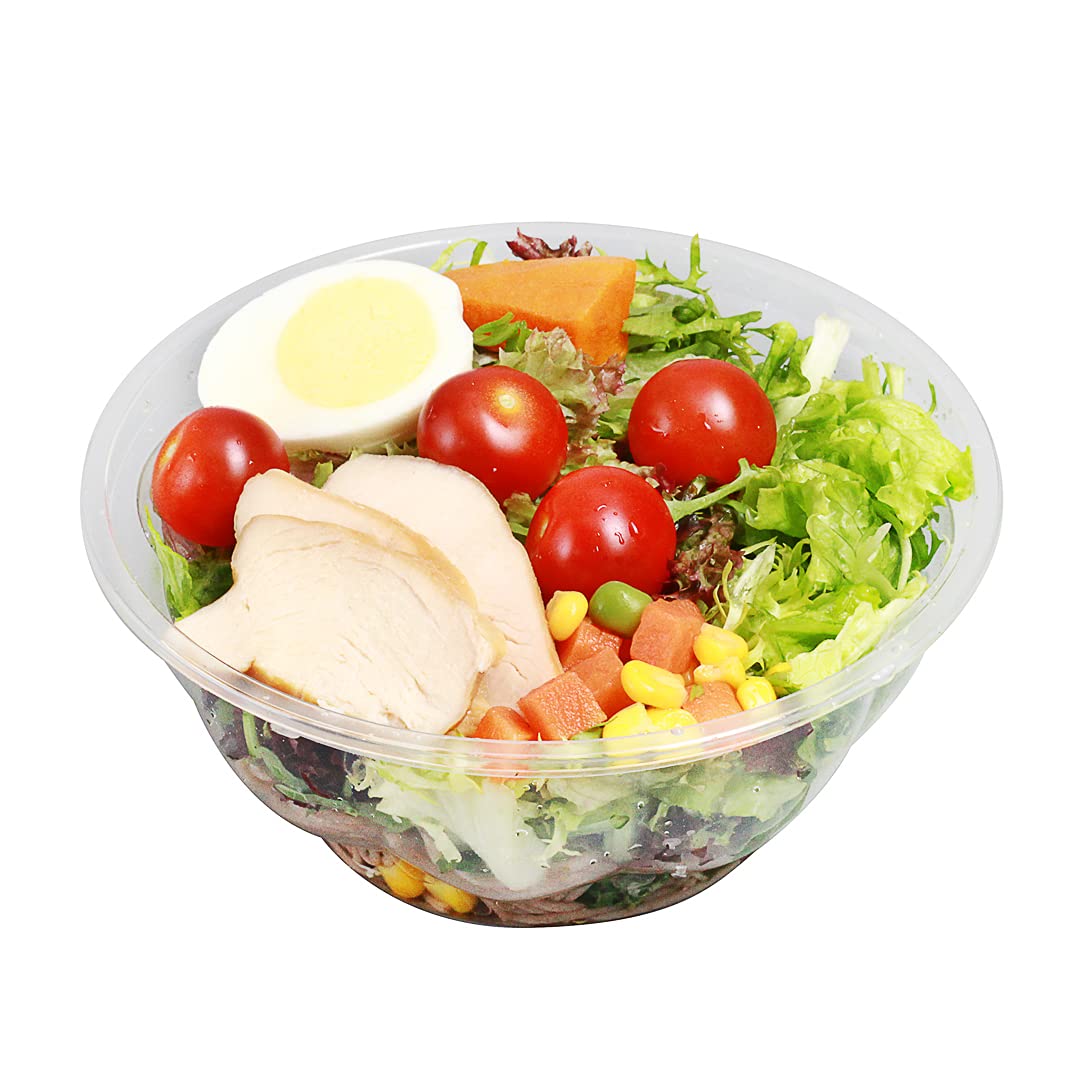 Thermo Tek 32oz Disposable Salad Bowls - 500 Pack Clear Round Plastic Deli Containers | Crack & Leak Proof | Eco-Friendly Food Storage | Perfect for Salads, Cold Meals, Picnics & Catering Events (Lids Sold Separately)