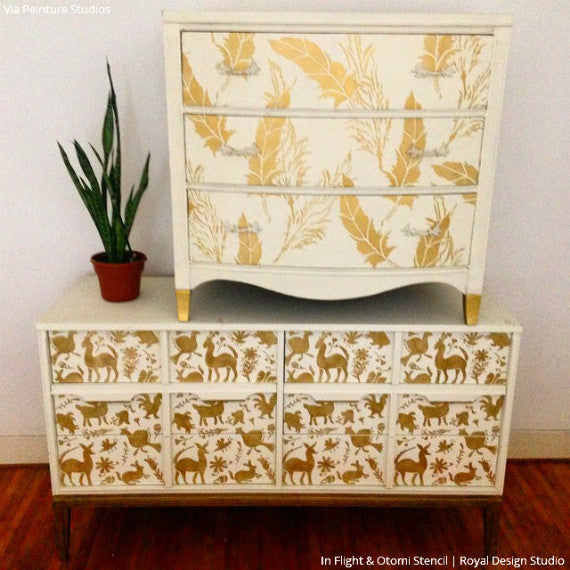 Authentic Otomi Folk Art Furniture Stencil - Handmade Mexican Design for DIY Home Decor, Wall Painting & Craft Projects