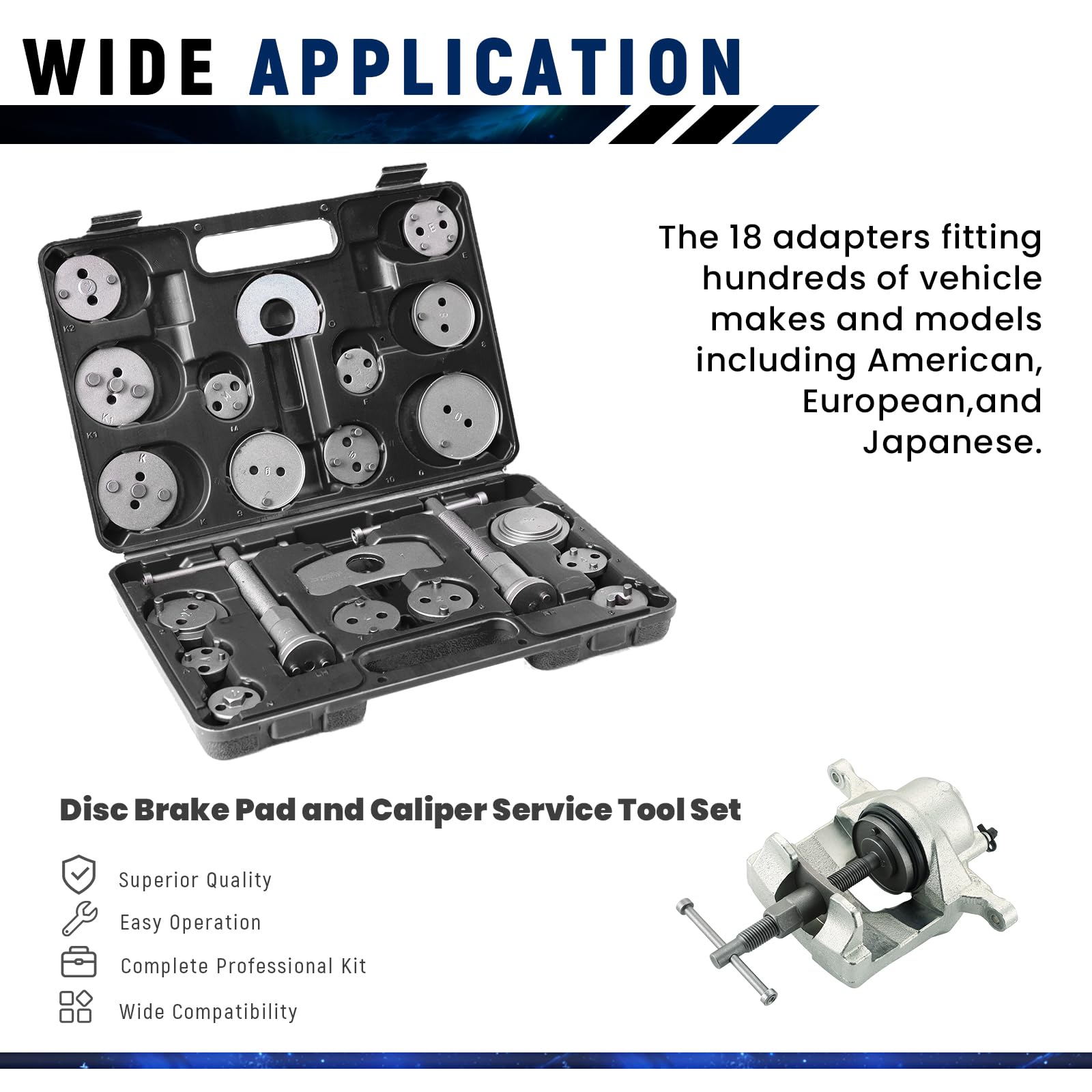 ATPEAM 24-Piece Heavy Duty Brake Caliper Compression Tool Kit - Professional Caliper Piston Compressor & Brake Adjusting Tool for Car, Truck & Motorcycle Maintenance & Repair