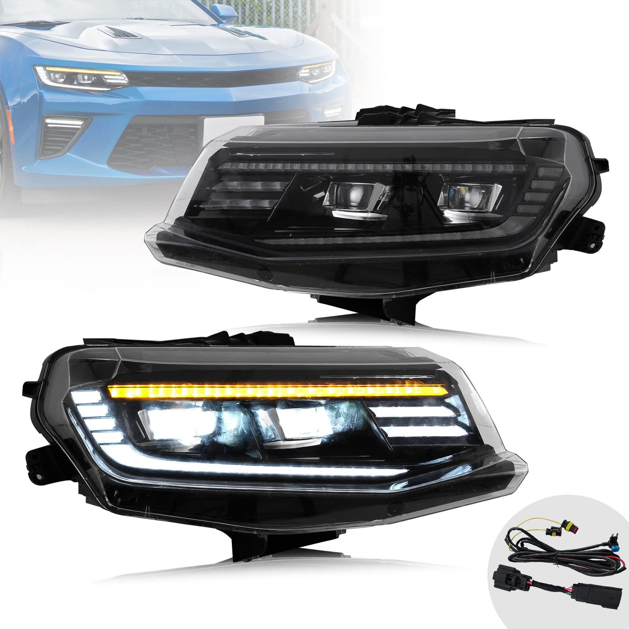 VLAND LED Headlights for Chevy Camaro 2016-2023 - DRL & Turn Signal - Driving & Style Upgrade