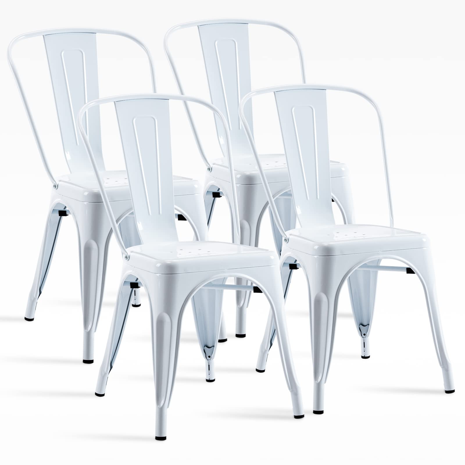 18 Inch Metal Dining Chairs Set of 4 - Rustproof Stackable Indoor Outdoor Patio Chairs for Restaurant, Cafe, Dining Room - White (Perfect for Home, Garden, Restaurant & Commercial Use)