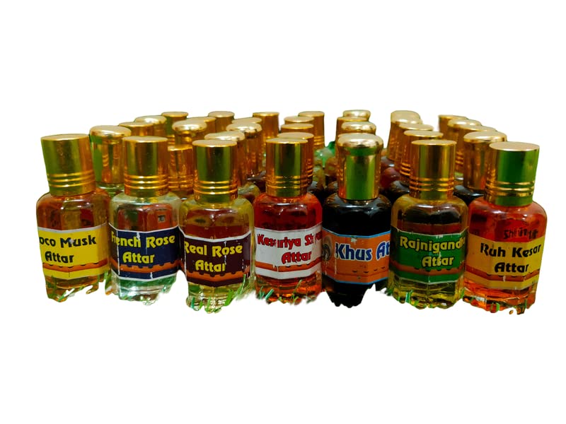 Premium Kah Attar Fragrance Combo Pack - 35 Bottles (6ml Each) with Rose, Mogra, Chandan & More | Long-Lasting Perfume Oils for Aromatherapy, Meditation & Daily Use