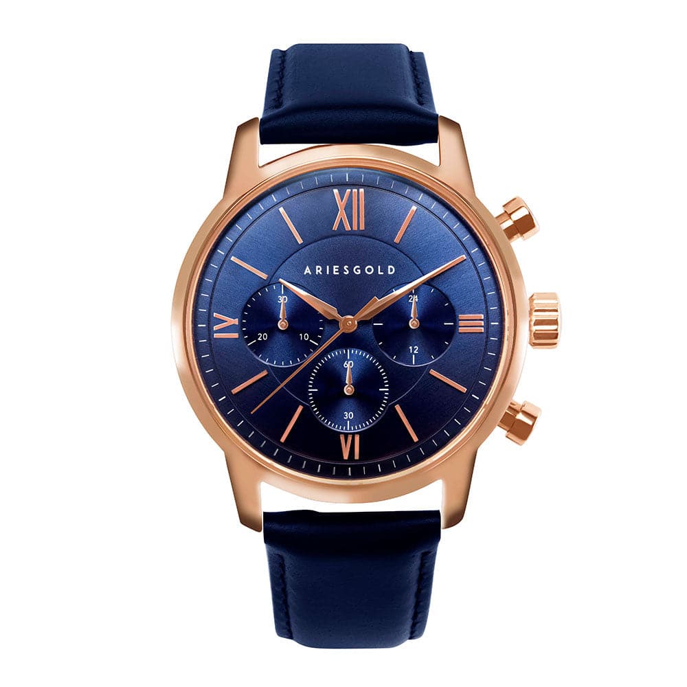 ARIES GOLD URBAN ETERNAL G 1027 RG BU Blue Leather Strap Men's Watch - Luxury Waterproof Timepiece for Business, Casual & Formal Occasions