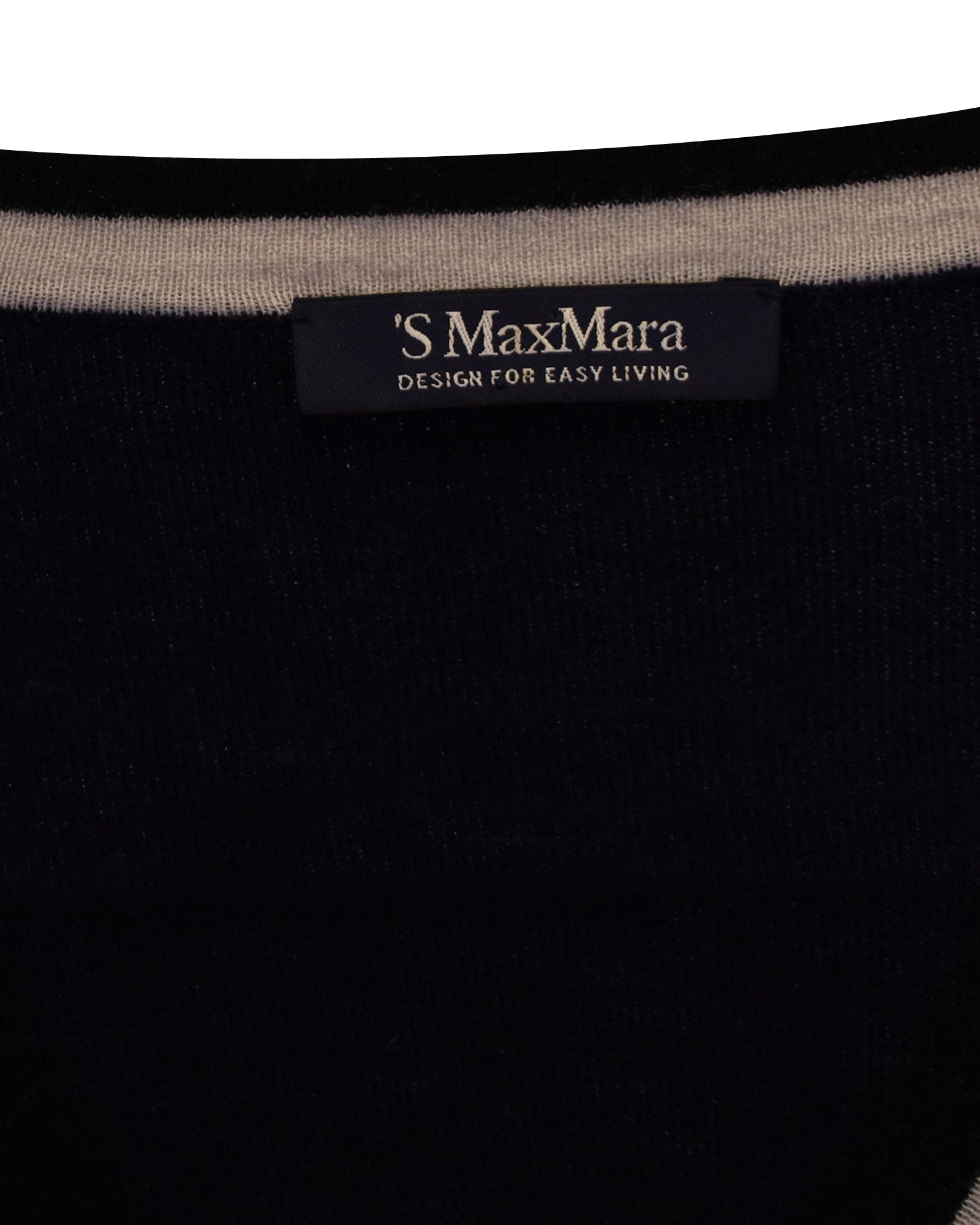 Max Mara Navy Blue Wool Striped V-Neck Midi Dress for Women | Elegant Office Wear & Casual Outings