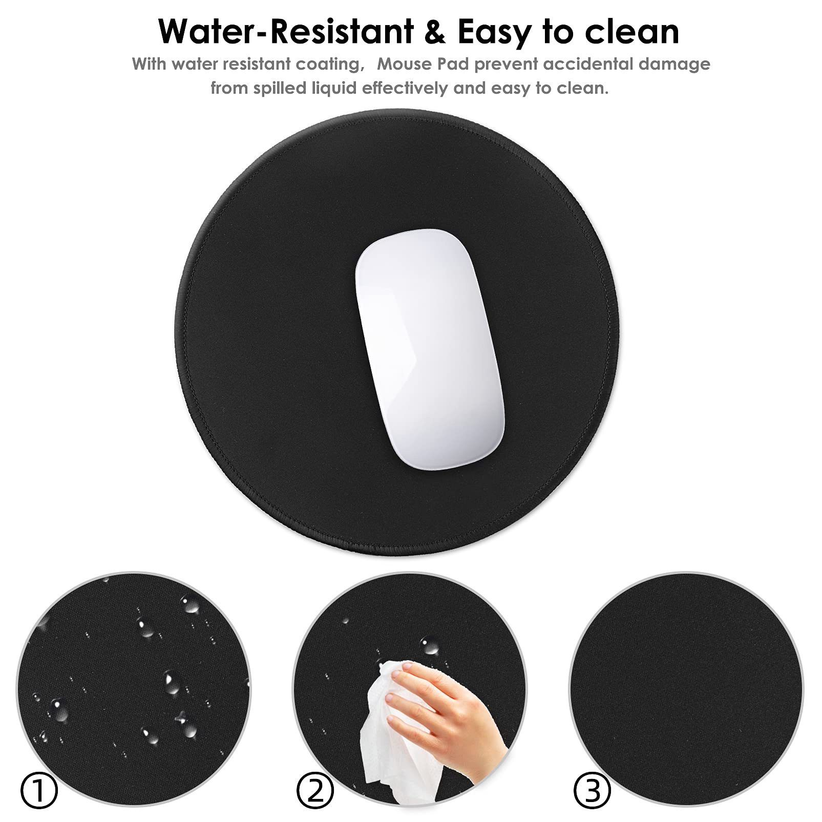 Premium Round Mouse Pad with HD Printing - Non-Slip Rubber Base & Stitched Edge - Custom Textured Gaming Mouse Mat for Laptop & PC (8.7x8.7 Inch, Black) - Perfect for Office, Gaming & Home Workspace