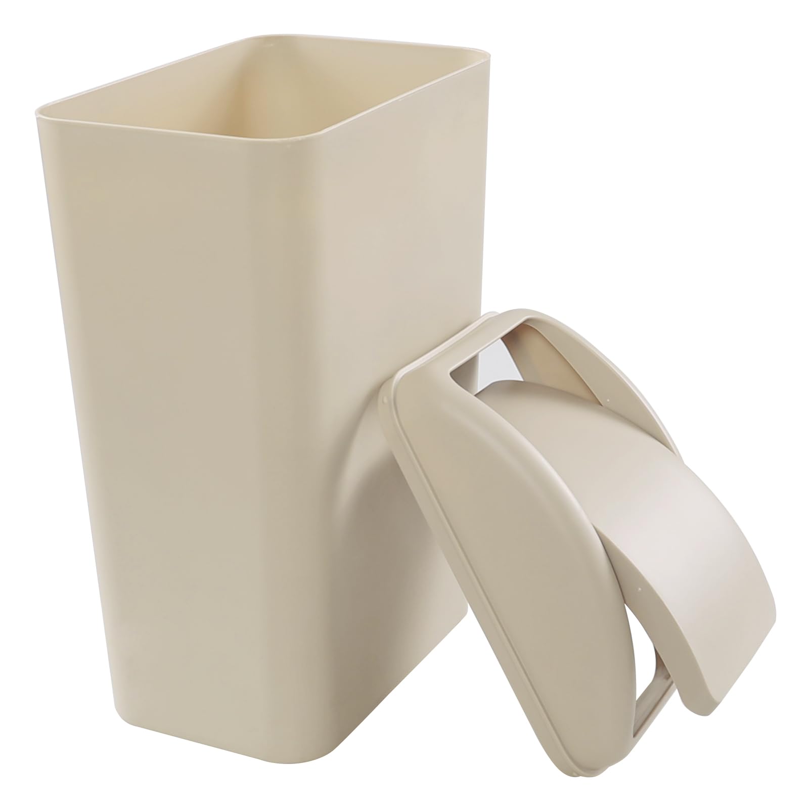 Slim Plastic Trash Can for Small Spaces - Compact Waste Bin for Home, Office, Kitchen or Bathroom - Space Saving Design in Khaki - Perfect for Tight Corners, Under Sinks and Narrow Areas