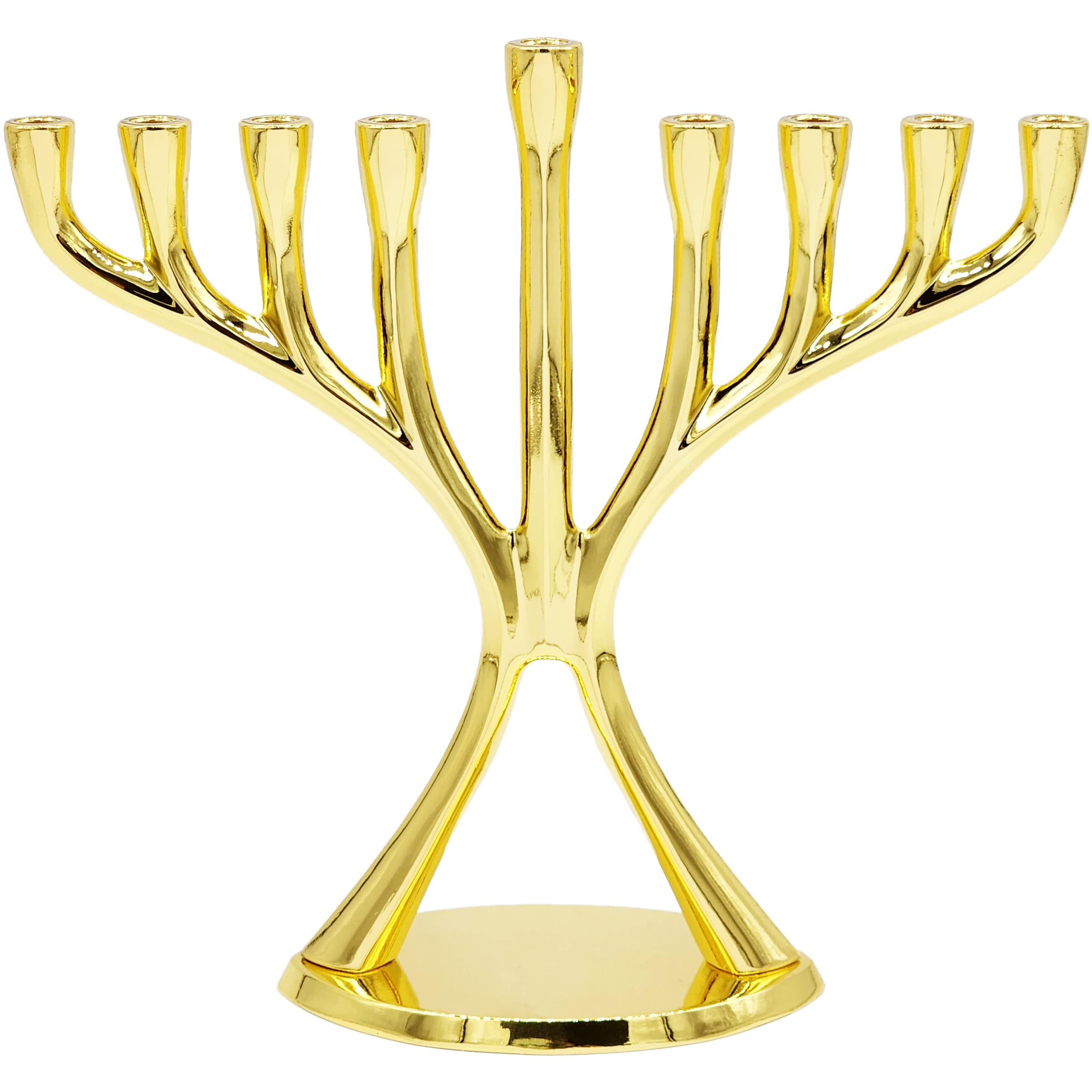 Modern Hanukkah Menorah - Polished Gold Finish, Non-Tarnishing, Fits Standard Hanukkah Candles | Elegant Jewish Holiday Decor for Home & Gift Giving