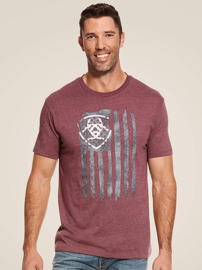 Ariat Men's Vertical Flag T-Shirt - Burgundy Heather | Comfortable & Stylish Casual Wear for Outdoor Activities & Everyday Use