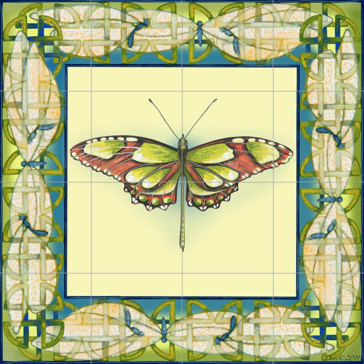 Denise Freeman Butterfly Square 2 Ceramic Tile Mural - Elegant Backsplash for Kitchen & Bathroom - Waterproof & Easy to Clean - Perfect for Home Renovation & DIY Projects