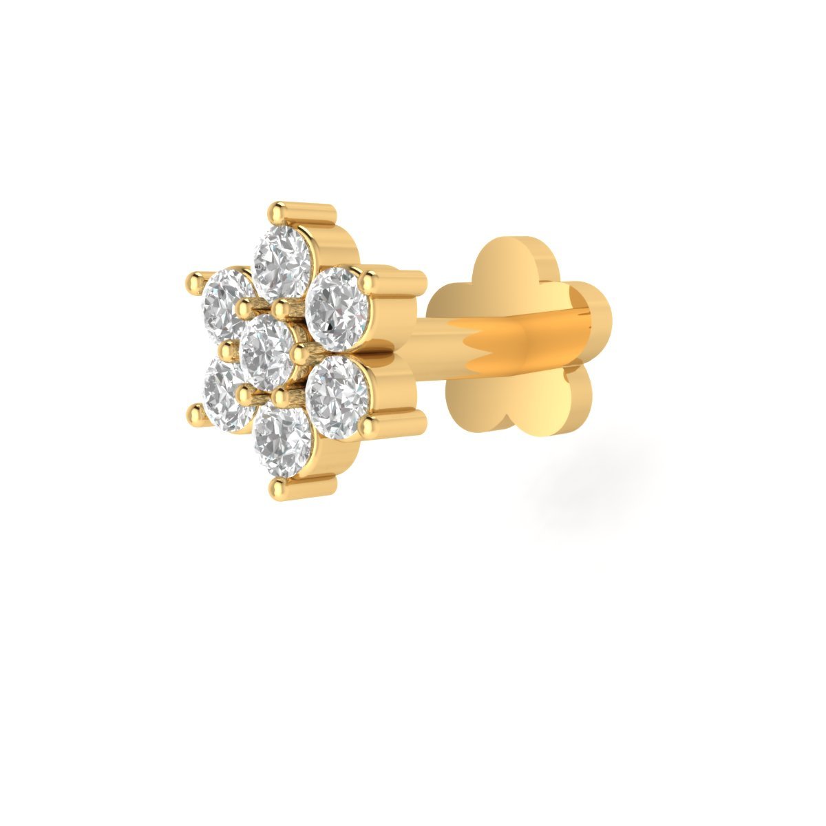 14K Yellow Gold Diamond Nose Stud for Women - DGLA Certified 0.10cttw Natural Round Cut Diamond (G-H Color, SI1 Clarity) - 3-Prong Flower Design Nose Pin - Perfect Holiday Gift & Everyday Elegant Jewelry