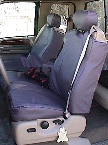 Durafit Custom Seat Covers for Ford F250-F550 Super Duty X-Cab - Waterproof Black Front Low Back Captain Chairs with Adjustable Headrests & Integrated Seat Belts | 1 Armrest & 40/60 Split Rear Solid Back Rest | Perfect for Truck Work, Off-Roading & Daily Commuting
